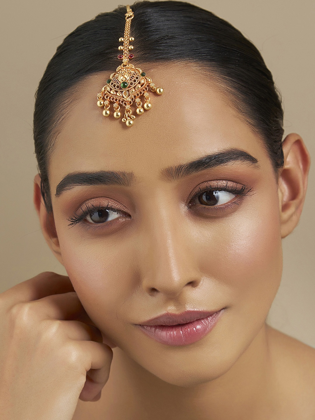 

Kushal's Fashion Jewellery Gold-Plated 92.5 Pure Silver Stones Studded Maang Tikka