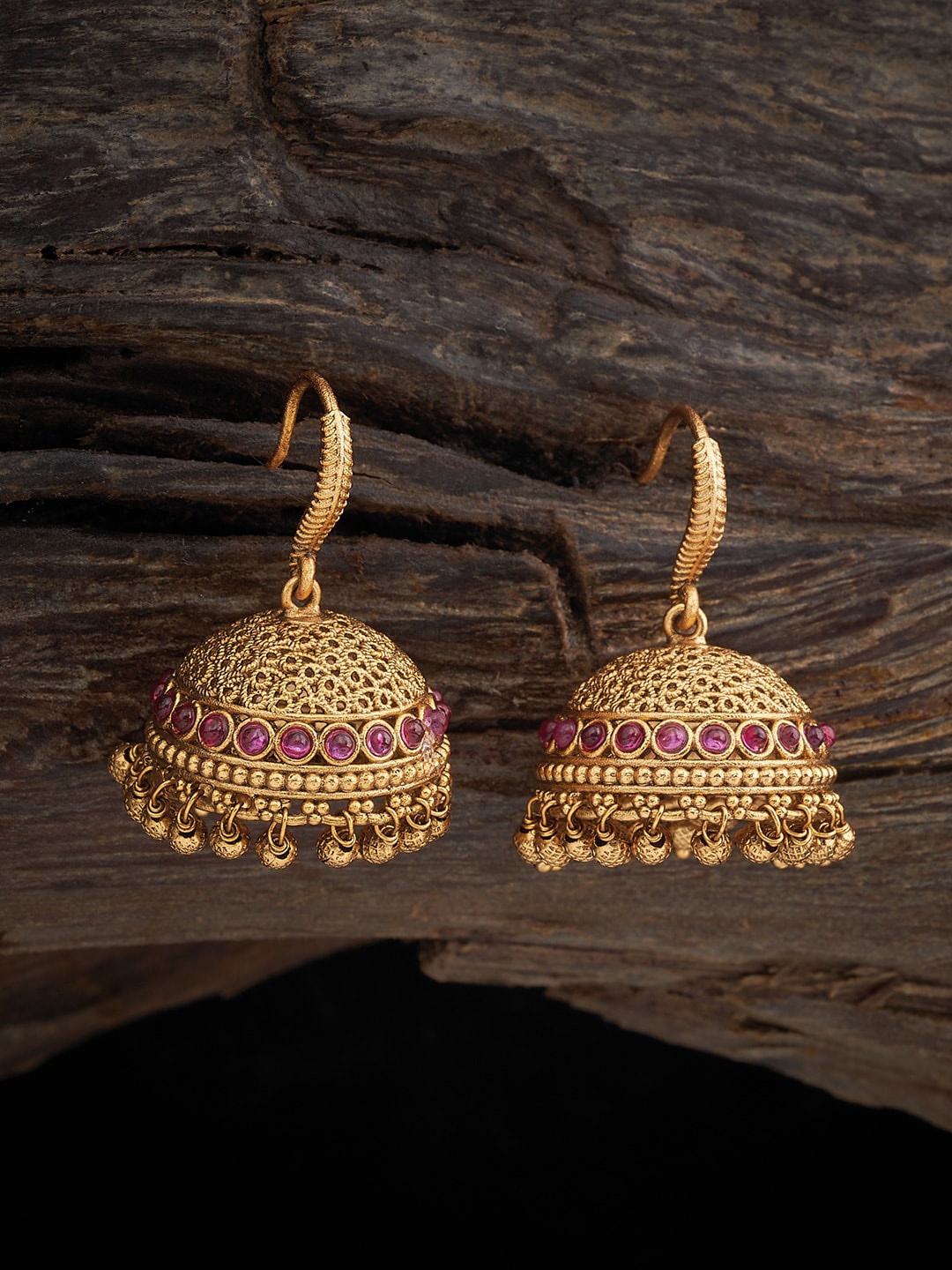 

Kushal's Fashion Jewellery Gold-Plated Stone Studded Dome Shaped Jhumkas