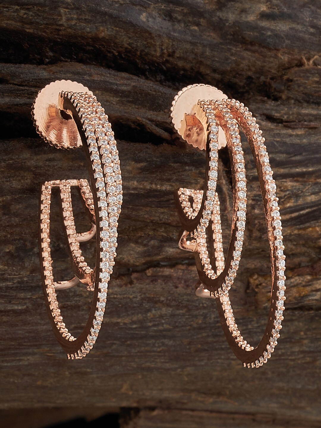 

Kushal's Fashion Jewellery Rose Gold-Plated Cubic Zirconia Studded Half Hoop Earrings, White