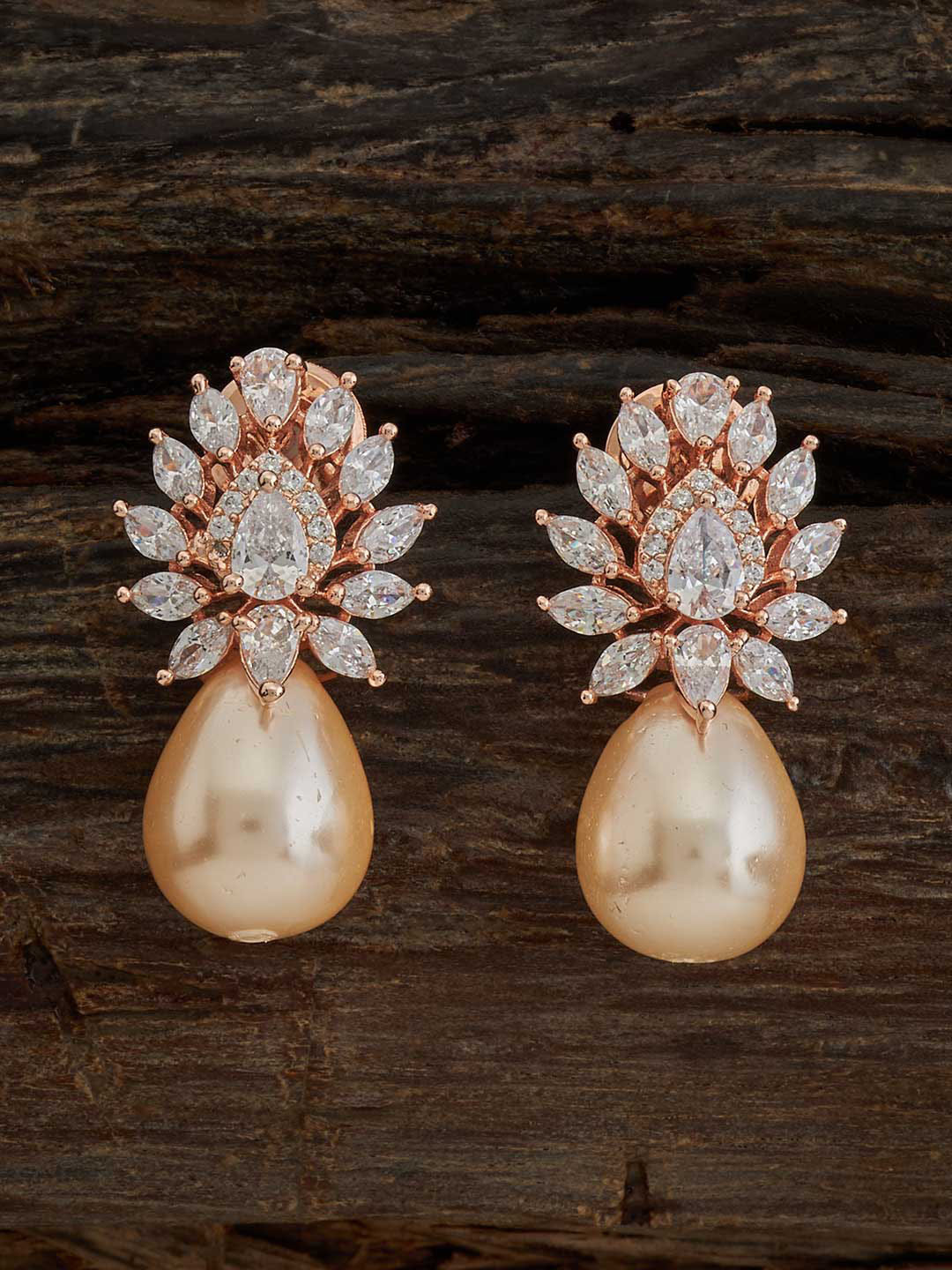 

Kushal's Fashion Jewellery Rose Gold Plated Zircon Teardrop Shaped Stud Earrings