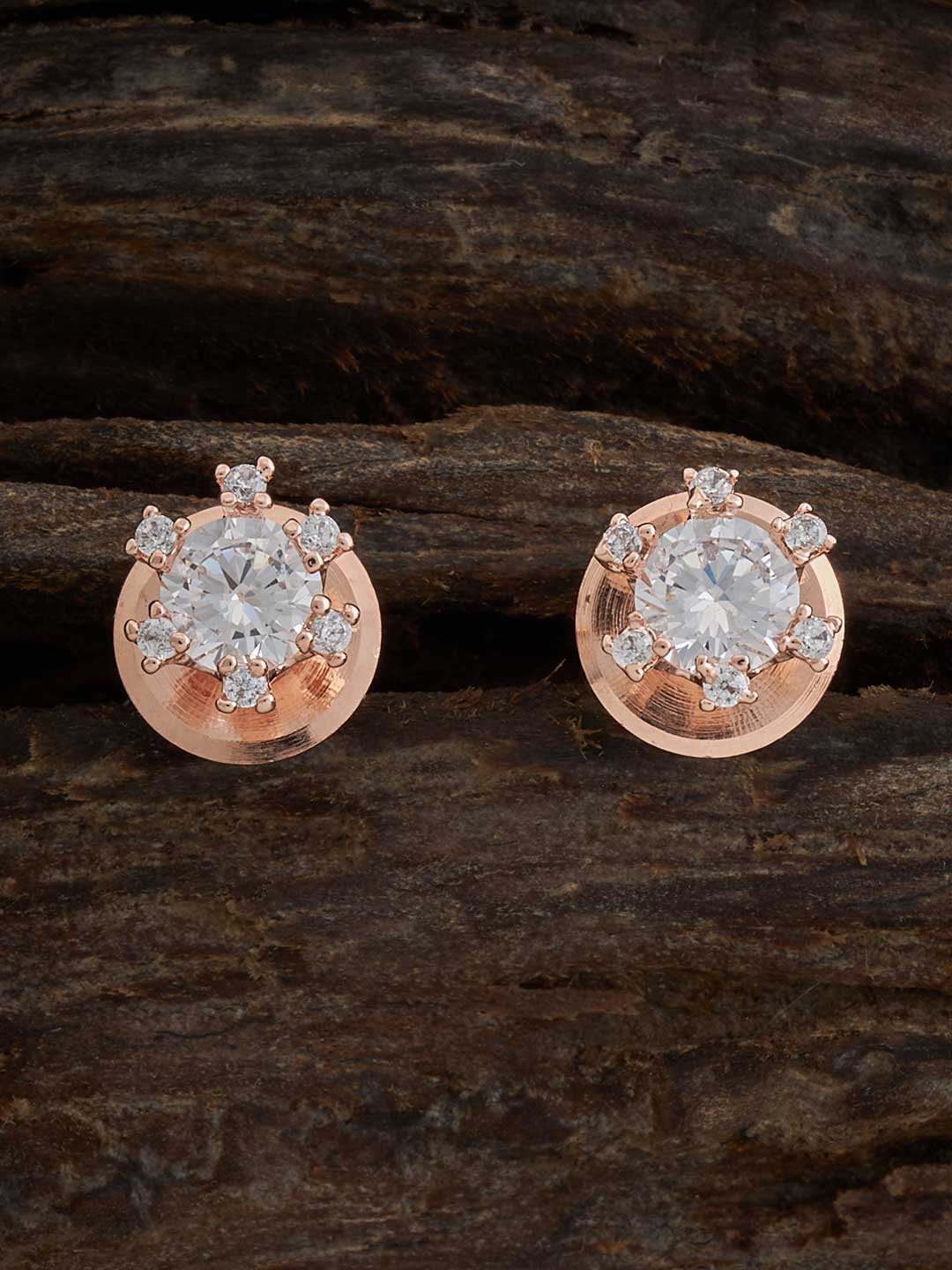 

Kushal's Fashion Jewellery Cubic Zirconia Rose Gold Plated Studs Earrings