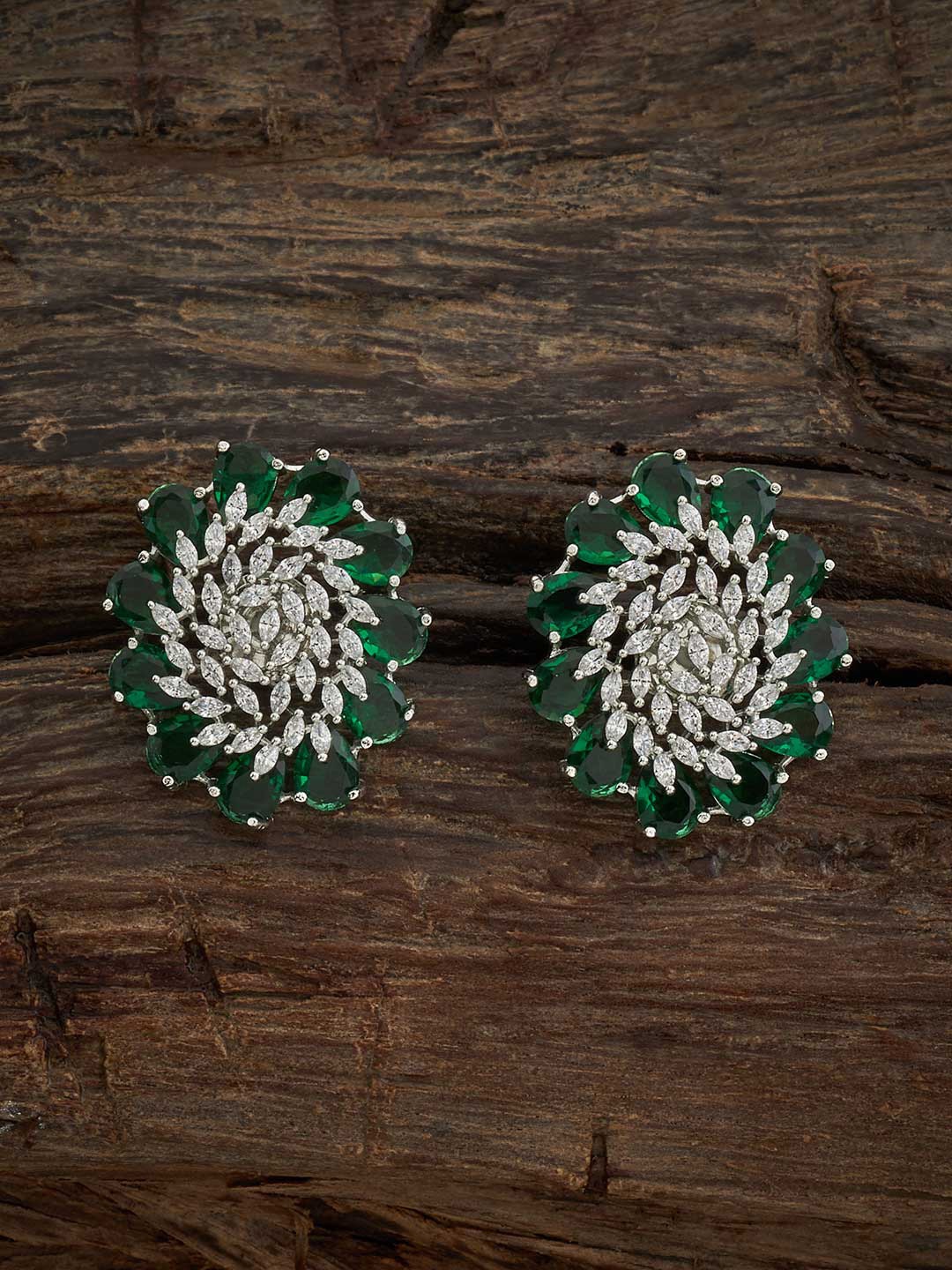 

Kushal's Fashion Jewellery Rhodium-Plated Cubic Zirconia Studded Circular Studs, Silver