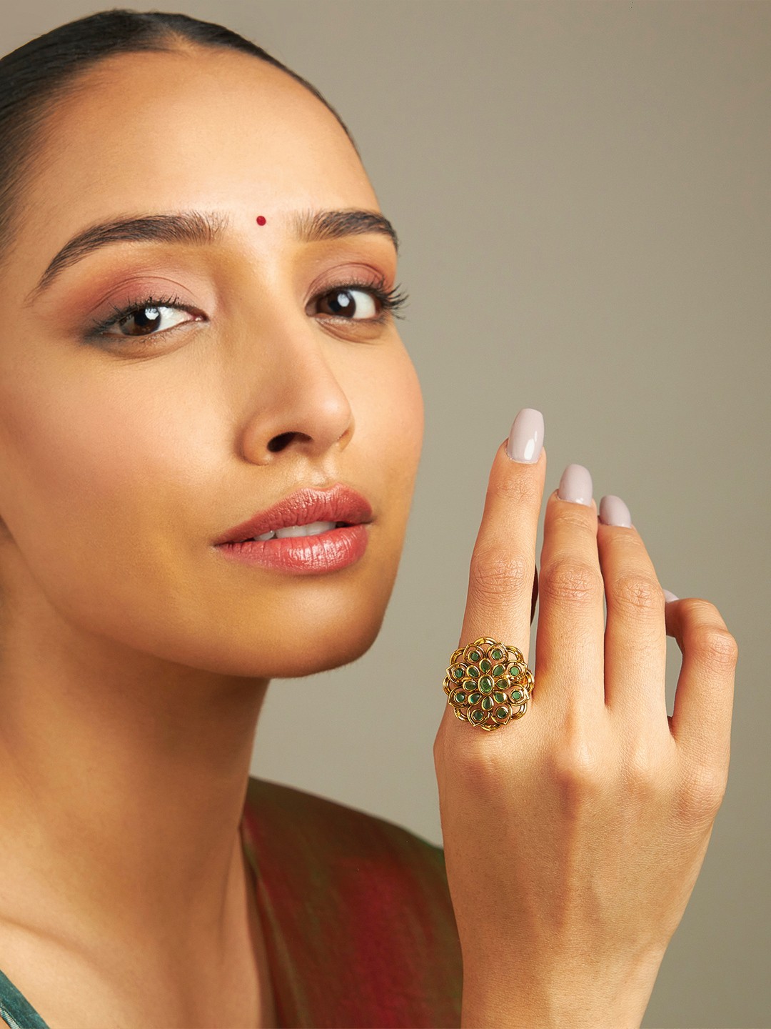 

Kushal's Fashion Jewellery Gold Plated Antique Stone Studded Finger Ring