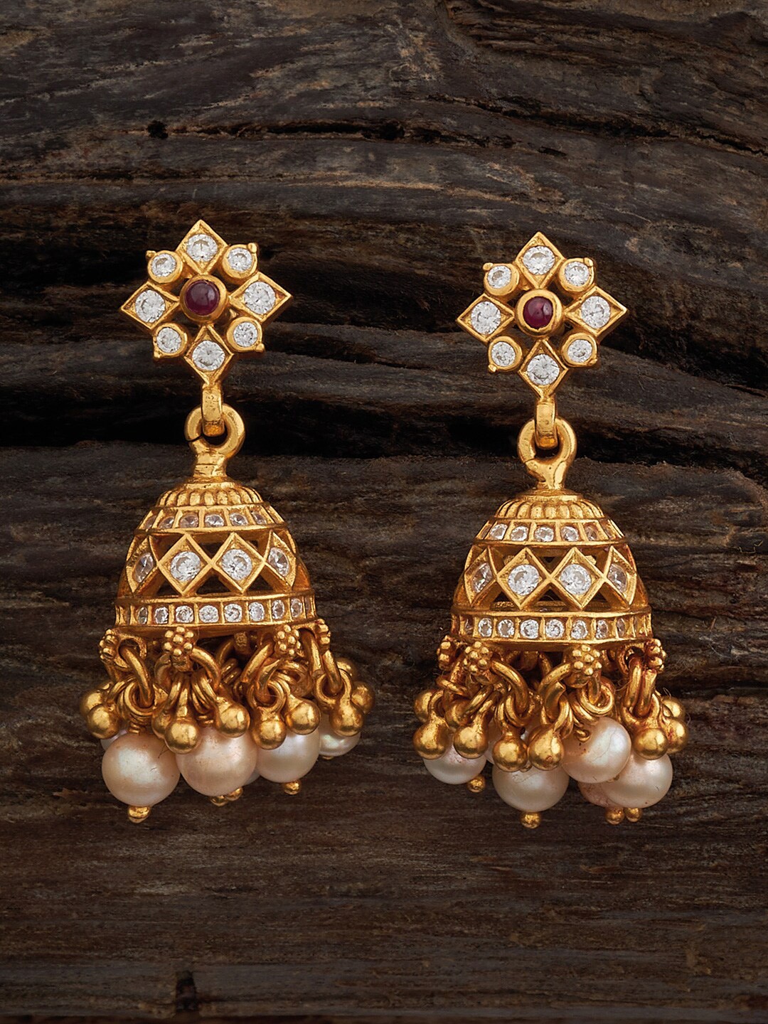 

Kushal's Fashion Jewellery Gold-Plated Pure Silver Dome Shaped 92.5 Pure Silver Jhumkas