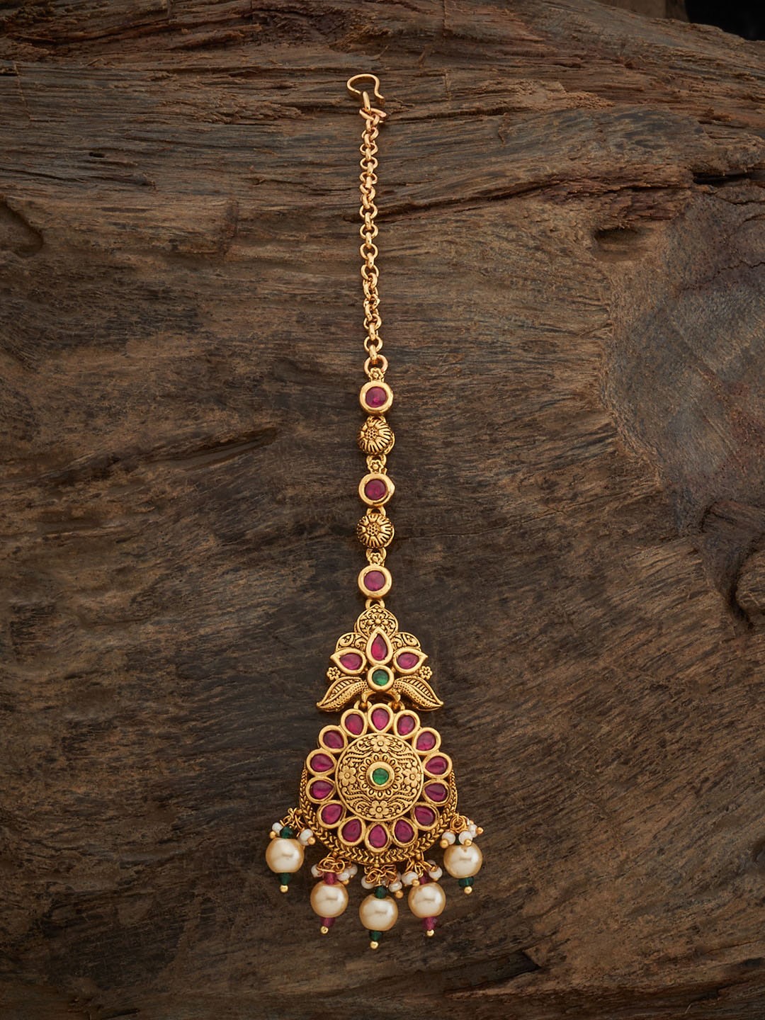 

Kushal's Fashion Jewellery Gold-Plated Artificial Stones Studded Maang Tikka