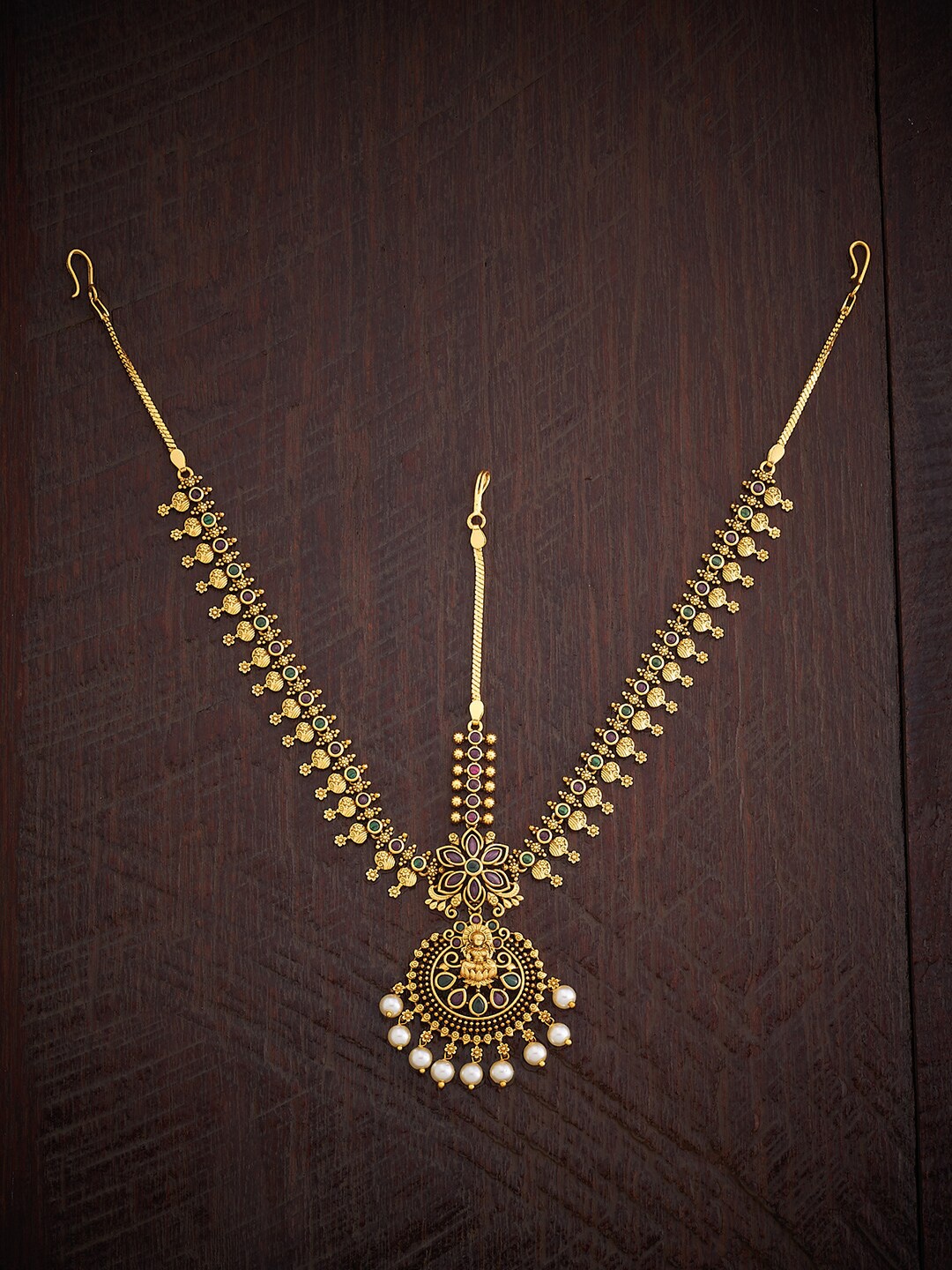 

Kushal's Fashion Jewellery Gold-Plated Artificial Stones and Beads Studded Matha Patti