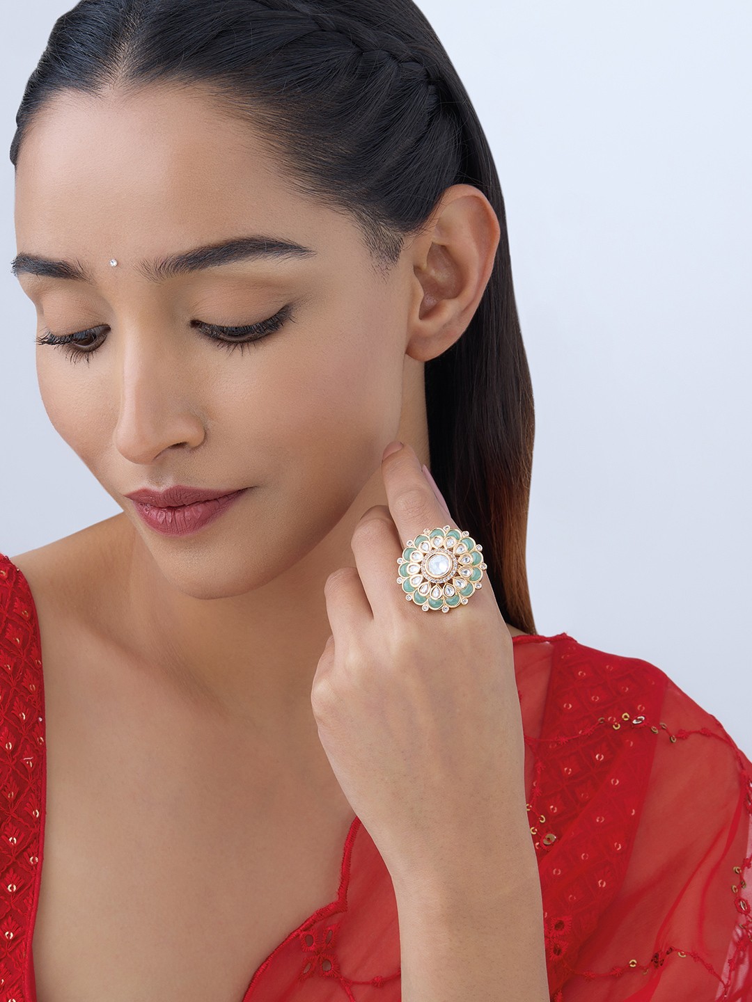 

Kushal's Fashion Jewellery Kundan Studded Finger Ring, Gold