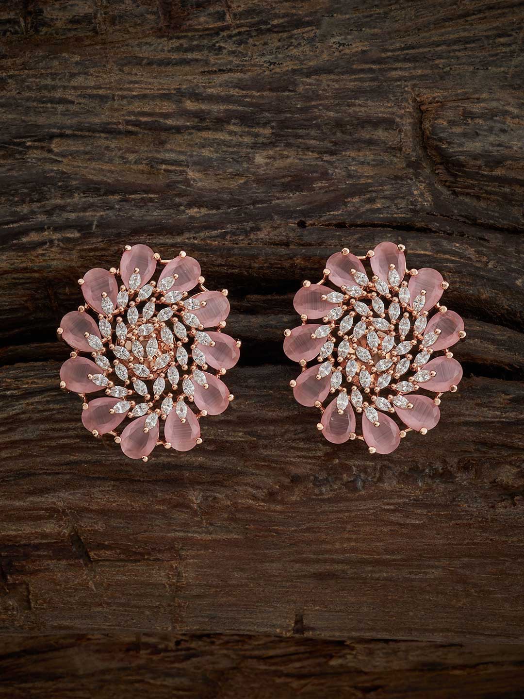

Kushal's Fashion Jewellery Rose Gold-Plated Cubic Zirconia-Studded Circular Studs Earrings