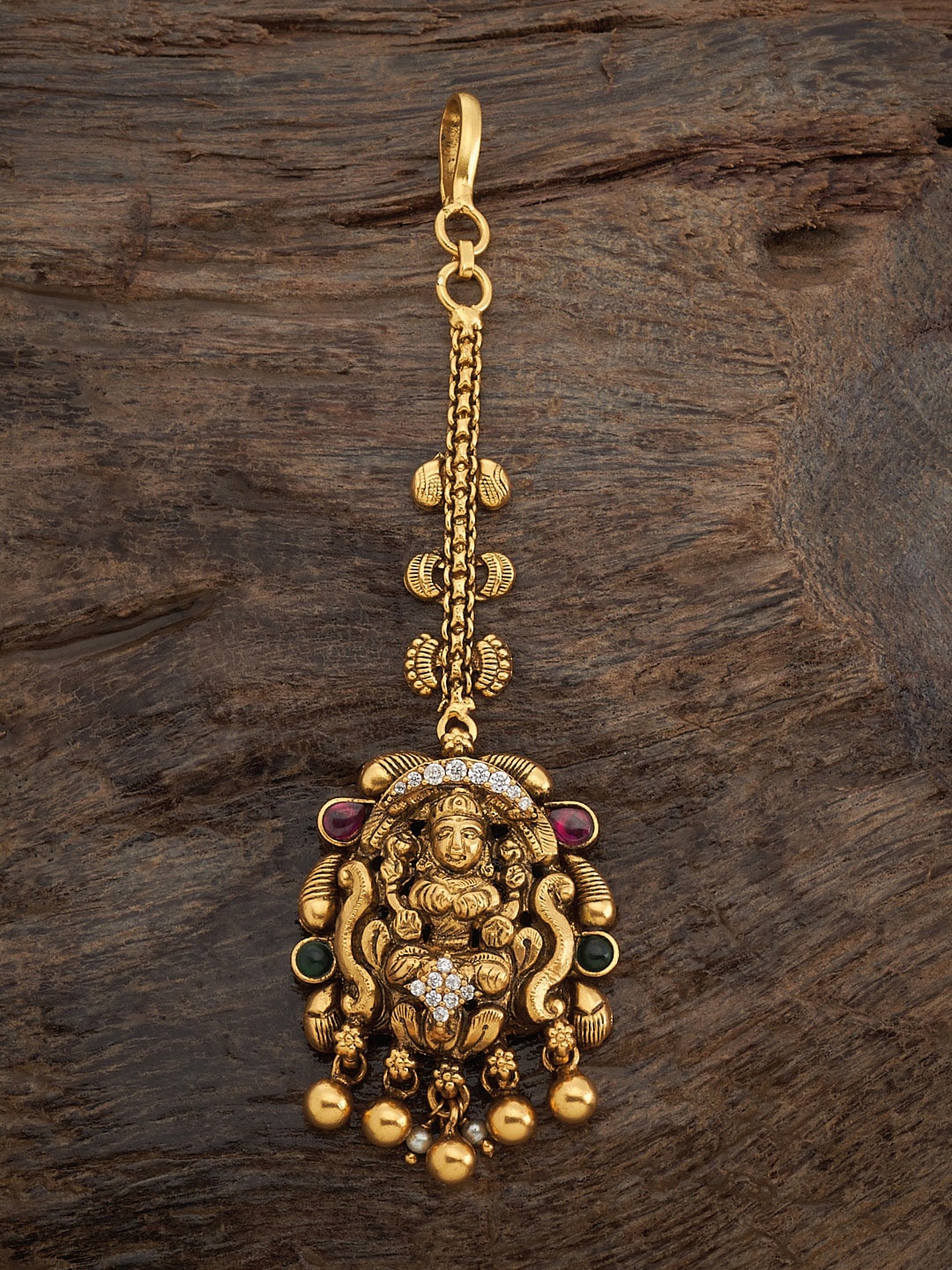 

Kushal's Fashion Jewellery 92.5 Pure Silver Gold-Plated Stones Studded Maang Tikka