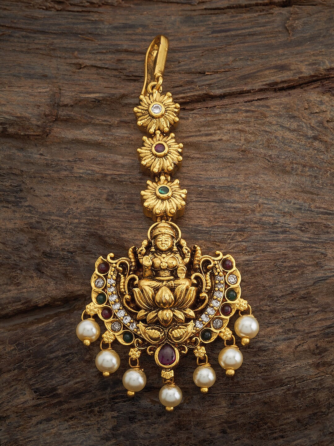 

Kushal's Fashion Jewellery Gold-Plated Artificial Beads Studded Maang Tikka