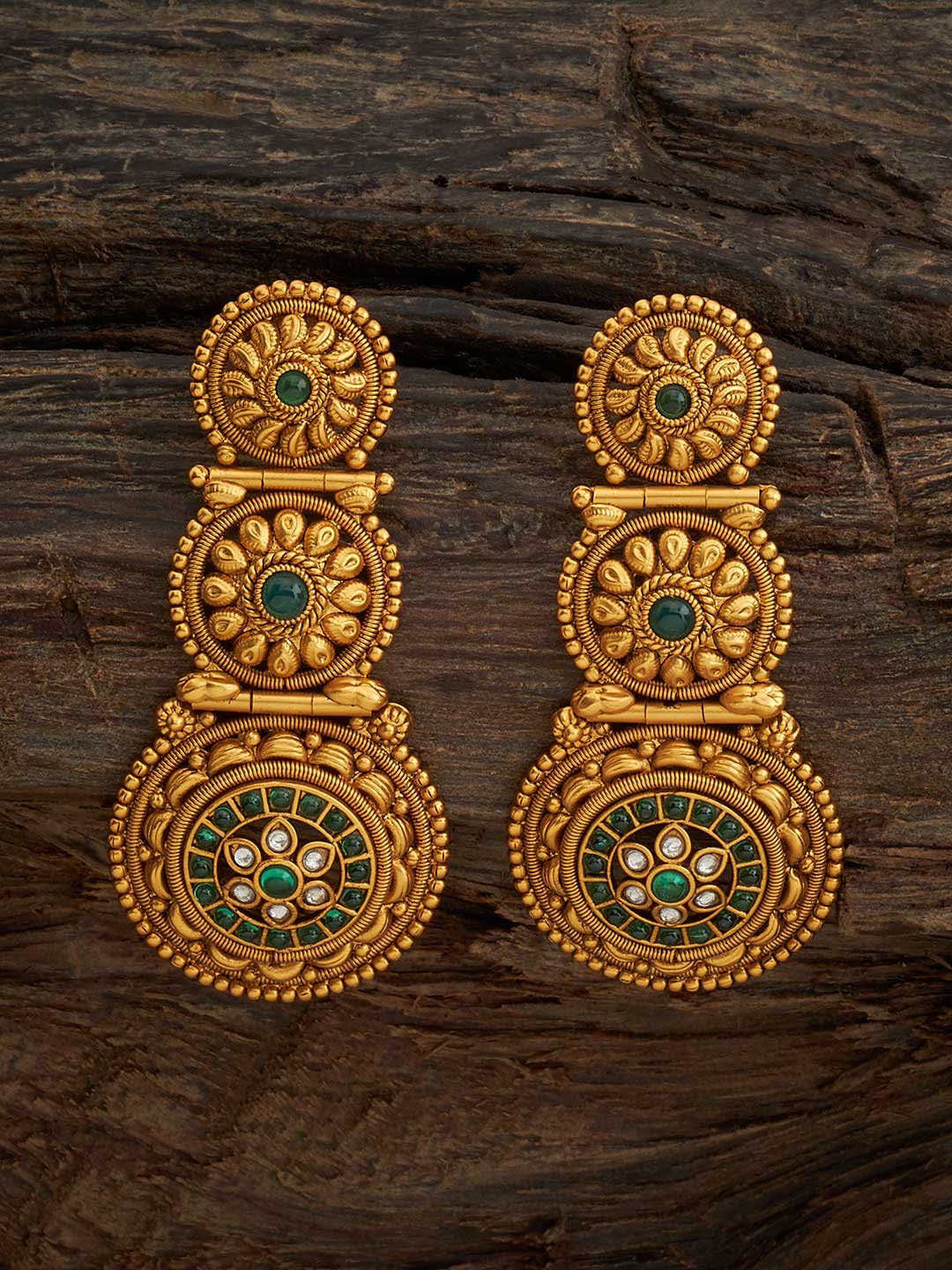 

Kushal's Fashion Jewellery Gold-Plated Circular Drop Earrings