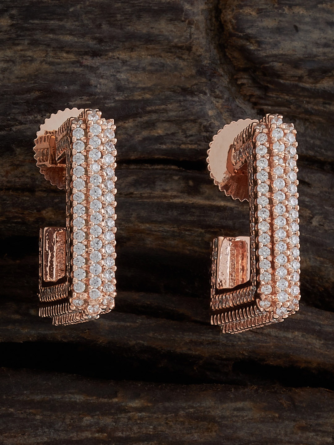 

Kushal's Fashion Jewellery Rose-Gold Plated Cubic Zirconia Half Hoop Earrings