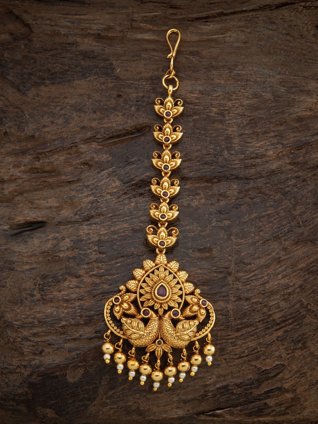 

Kushal's Fashion Jewellery Gold-Plated Artificial Beads Studded Maang Tikka