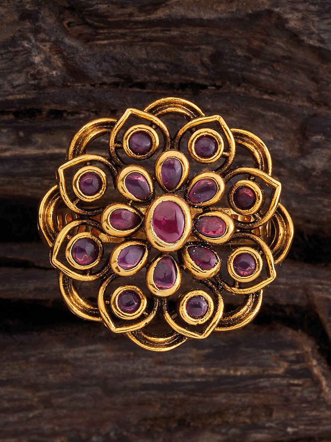 

Kushal's Fashion Jewellery Gold-Plated Stone-Studded Adjustable Finger Ring