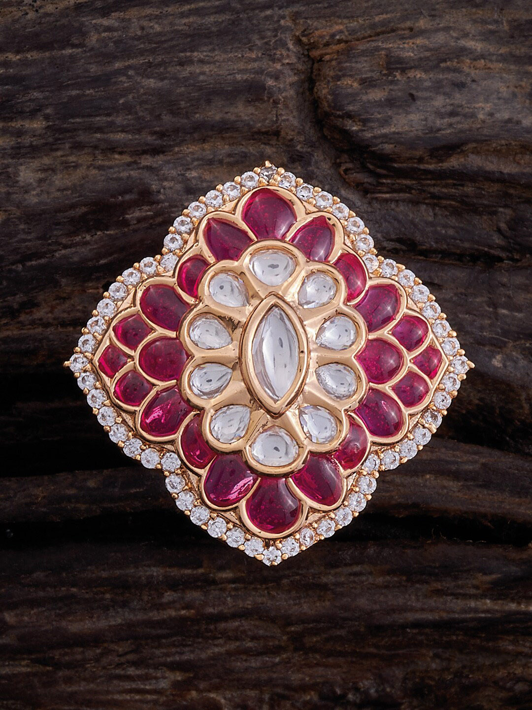 

Kushal's Fashion Jewellery Kundan-Studded Adjustable Finger Ring, Gold