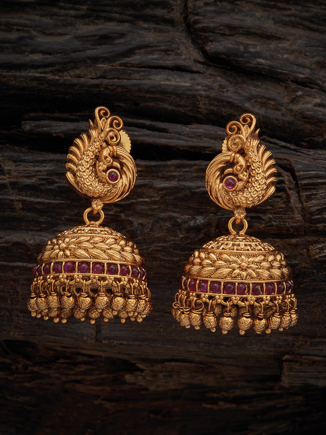 

Kushal's Fashion Jewellery Gold-Plated Stone Studded Dome Shaped Jhumkas