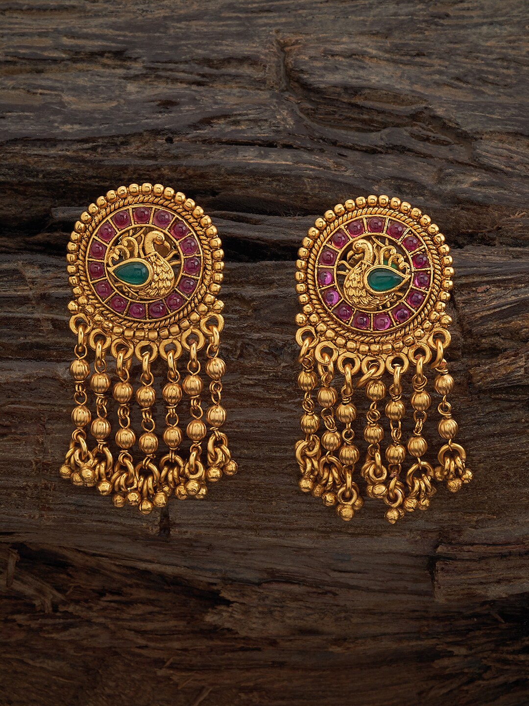 

Kushal's Fashion Jewellery Gold-Plated Peacock Shaped Drop Earrings