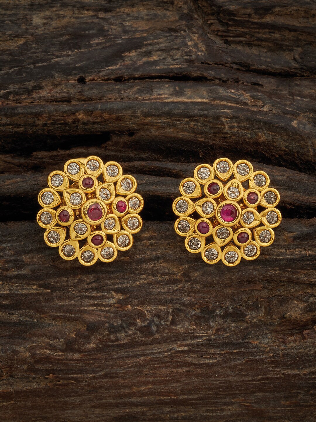 

Kushal's Fashion Jewellery Gold-Plated Circular Studs Earrings, Red