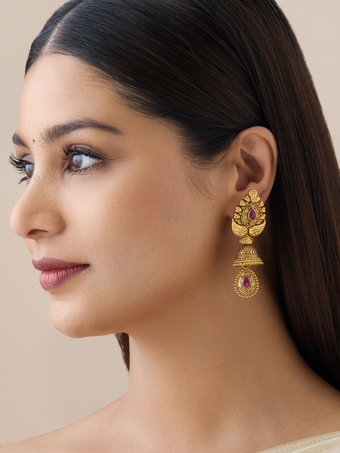 

Kushal's Fashion Jewellery Artificial Stones Gold Plated Jhumkas