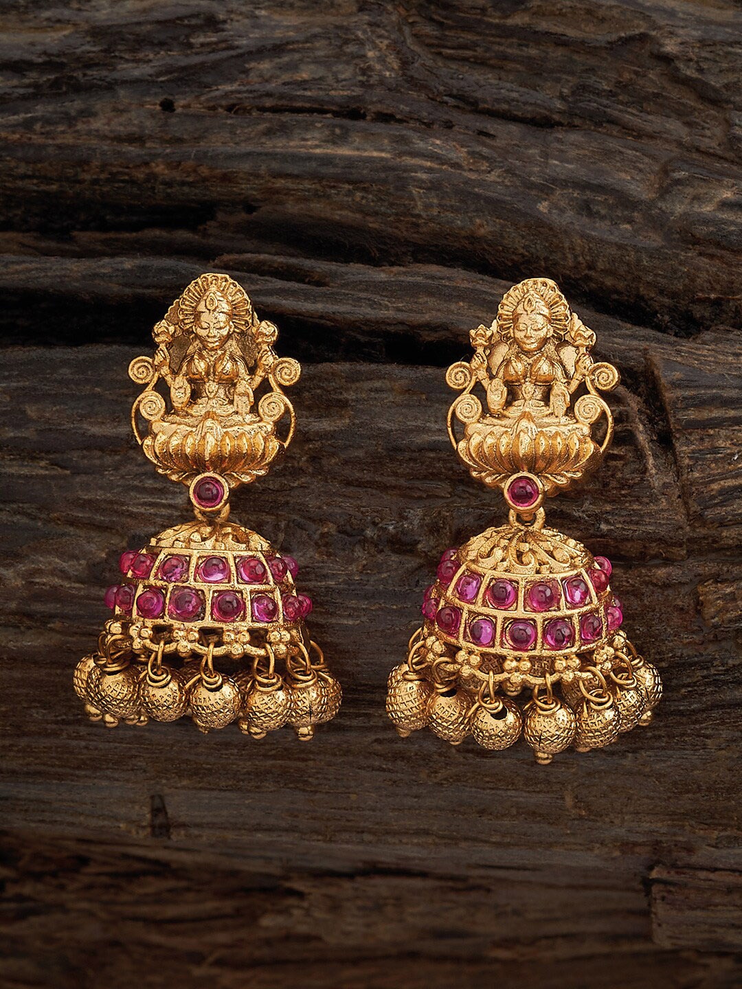 

Kushal's Fashion Jewellery Gold-Plated Dome Shaped Jhumkas, Red