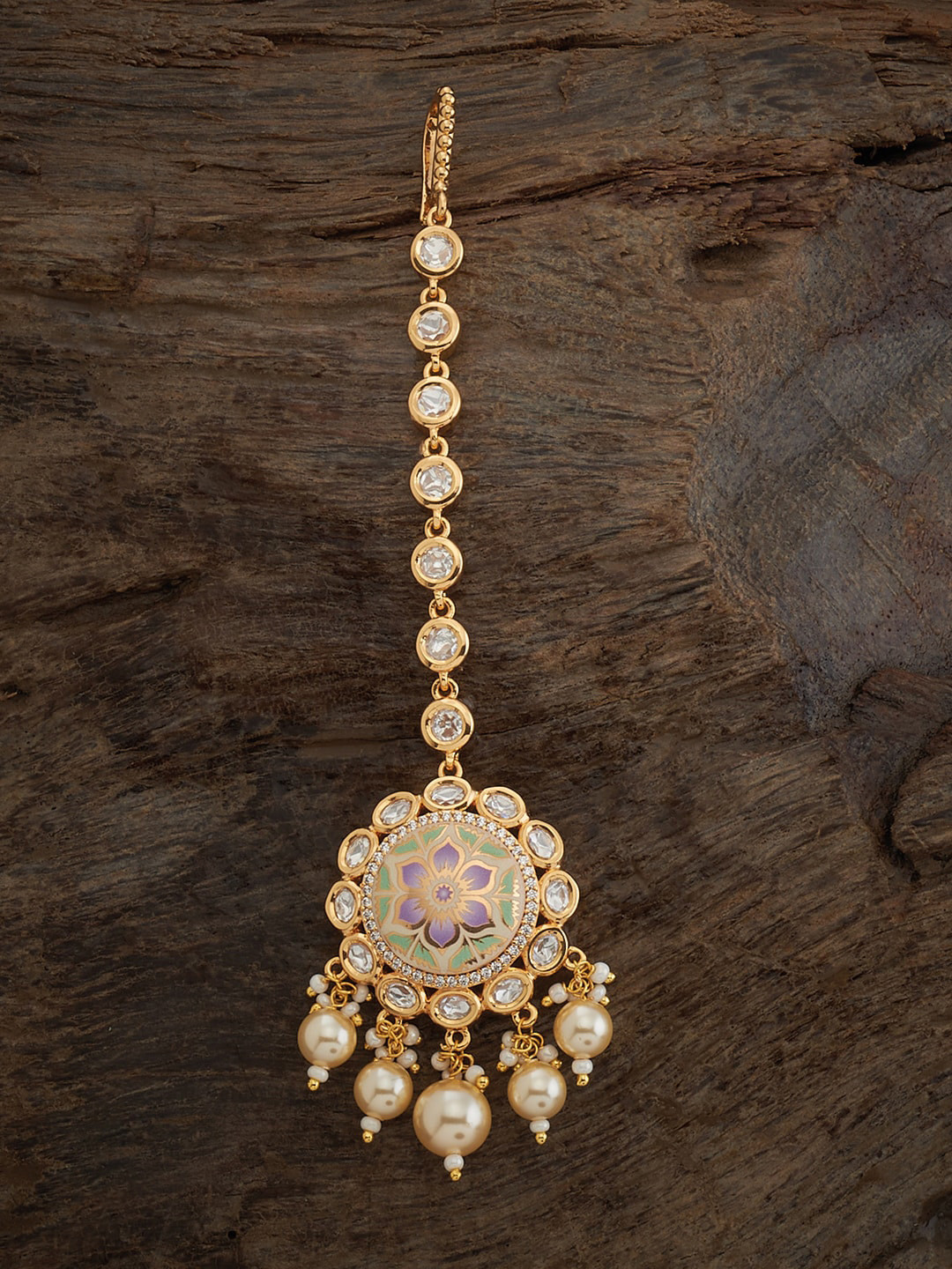 

Kushal's Fashion Jewellery Kundan-Studded & Beaded Maang Tikka, Gold