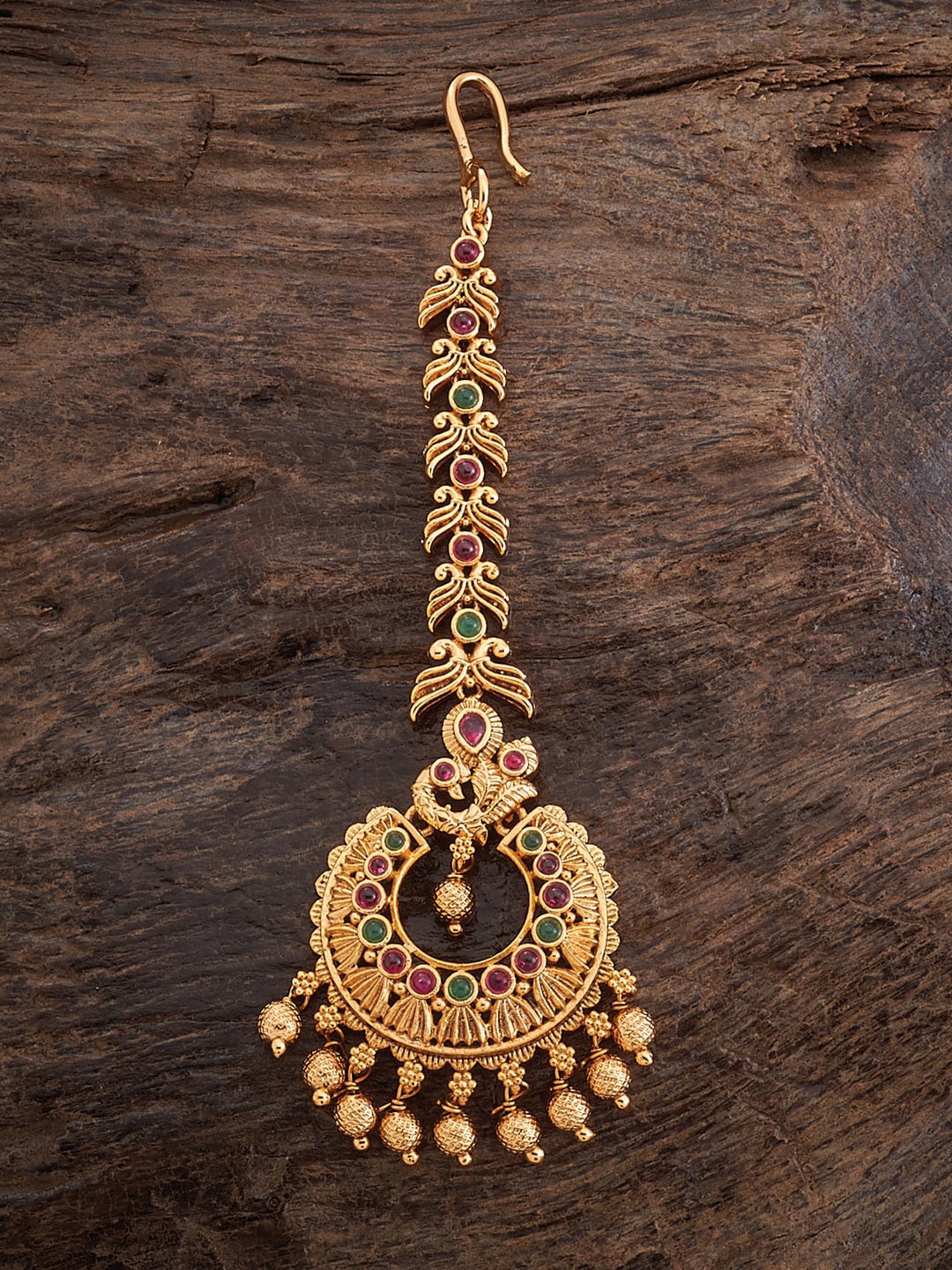 

Kushal's Fashion Jewellery Gold-Plated Artificial Beads & Stones Studded Maang Tikka