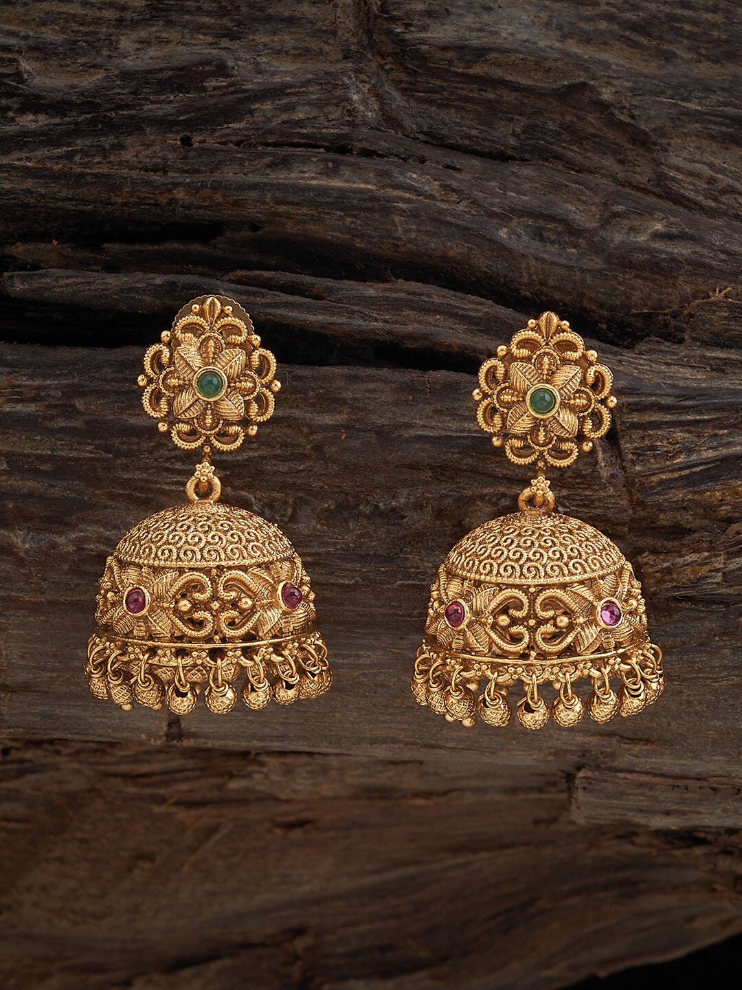 

Kushal's Fashion Jewellery Artificial Stones Gold Plated Jhumkas