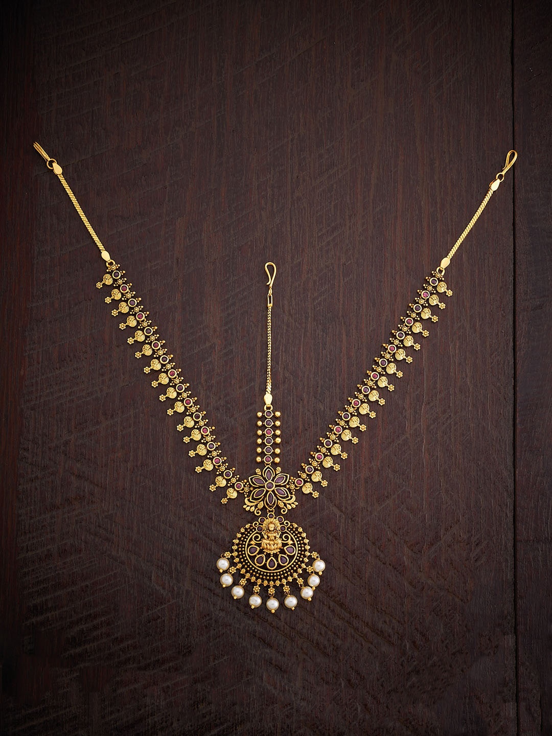 

Kushal's Fashion Jewellery Gold-Plated Artificial Stones and Beads Studded Matha Patti