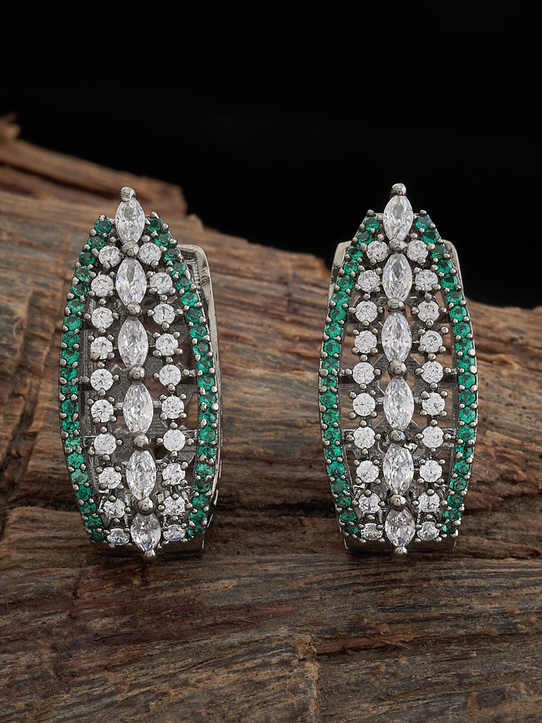 

Kushal's Fashion Jewellery Rhodium-Plated Classic Half Hoop Earrings, Silver