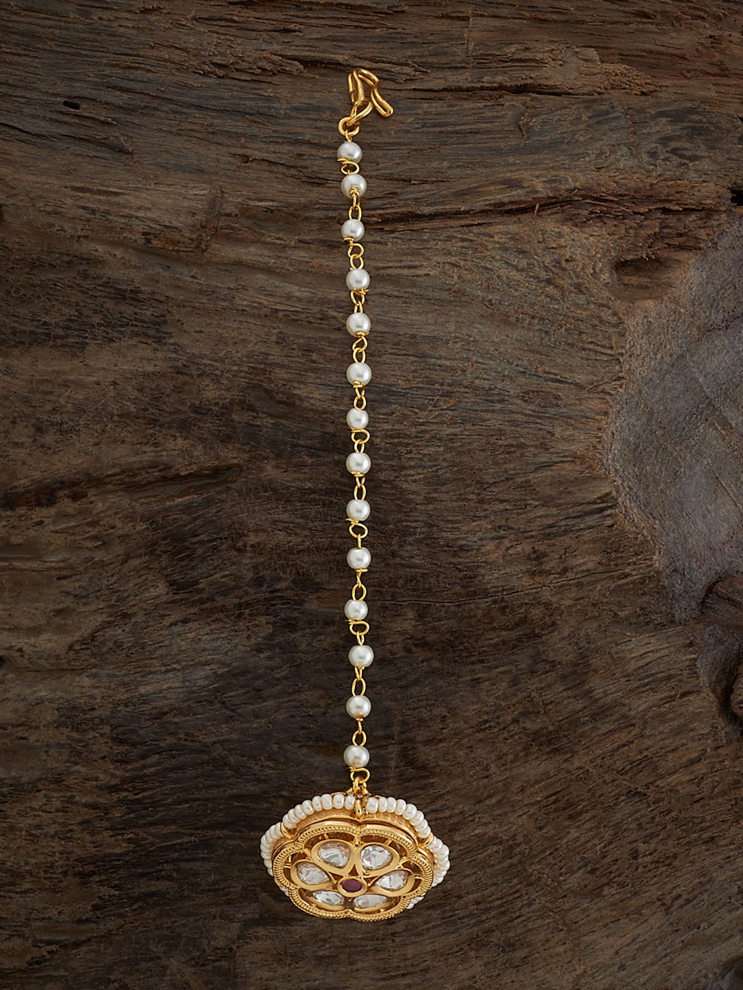 

Kushal's Fashion Jewellery Kundan-Studded & Beaded Maang Tikka, Gold