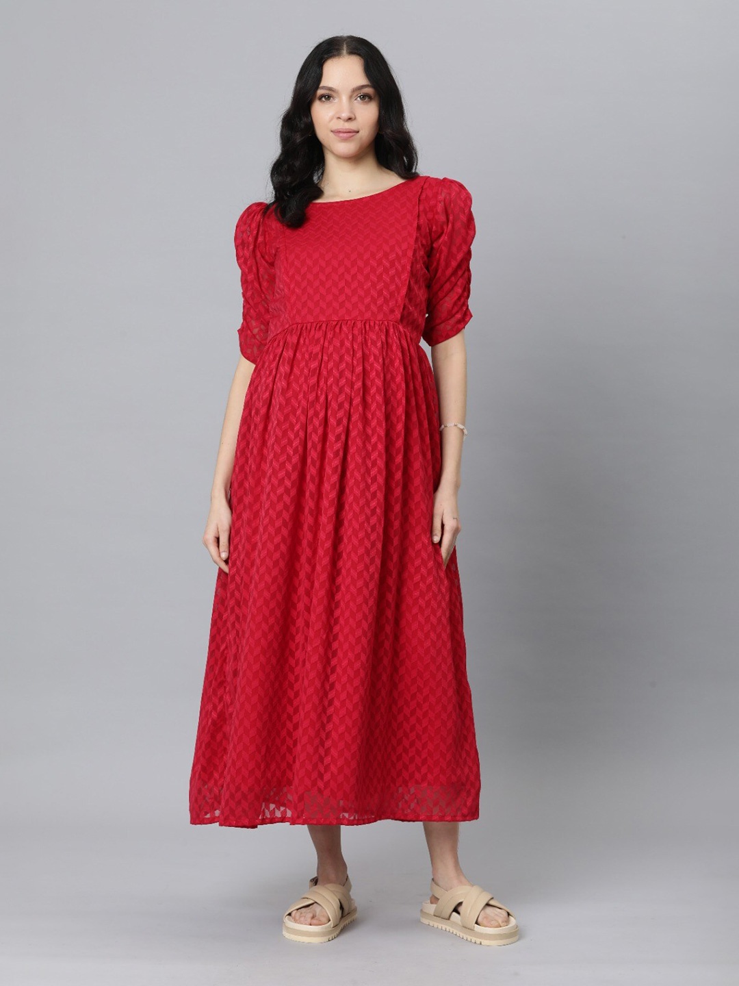 

Swishchick Gathered Georgette Maternity A-Line Dress, Red