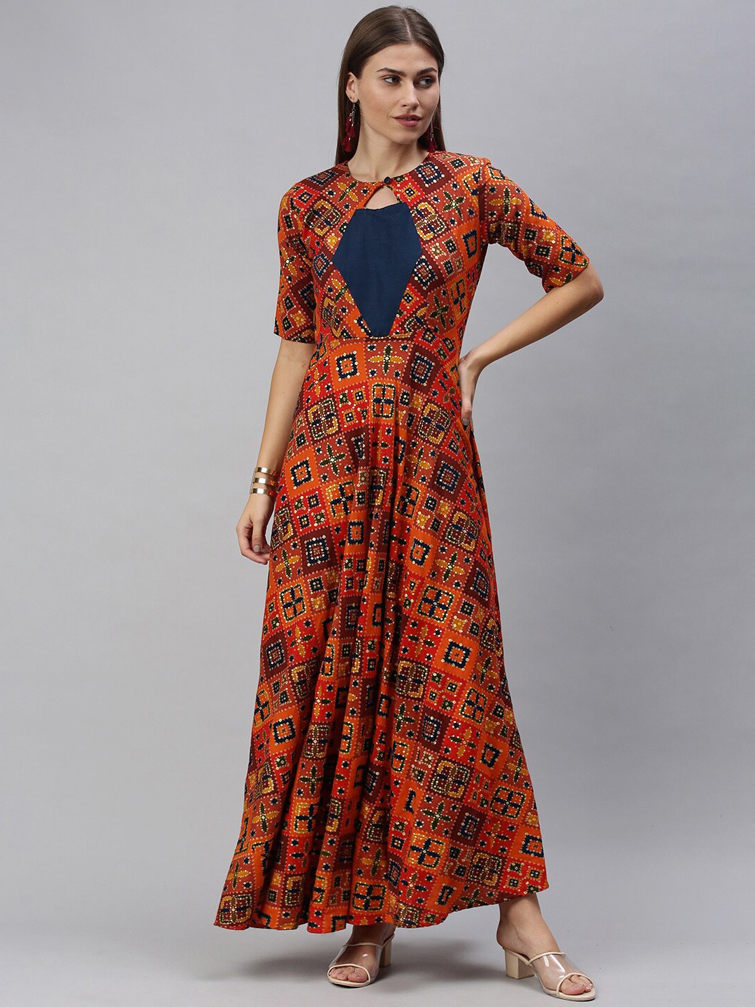 

Swishchick Floral Printed Maxi Dress, Orange