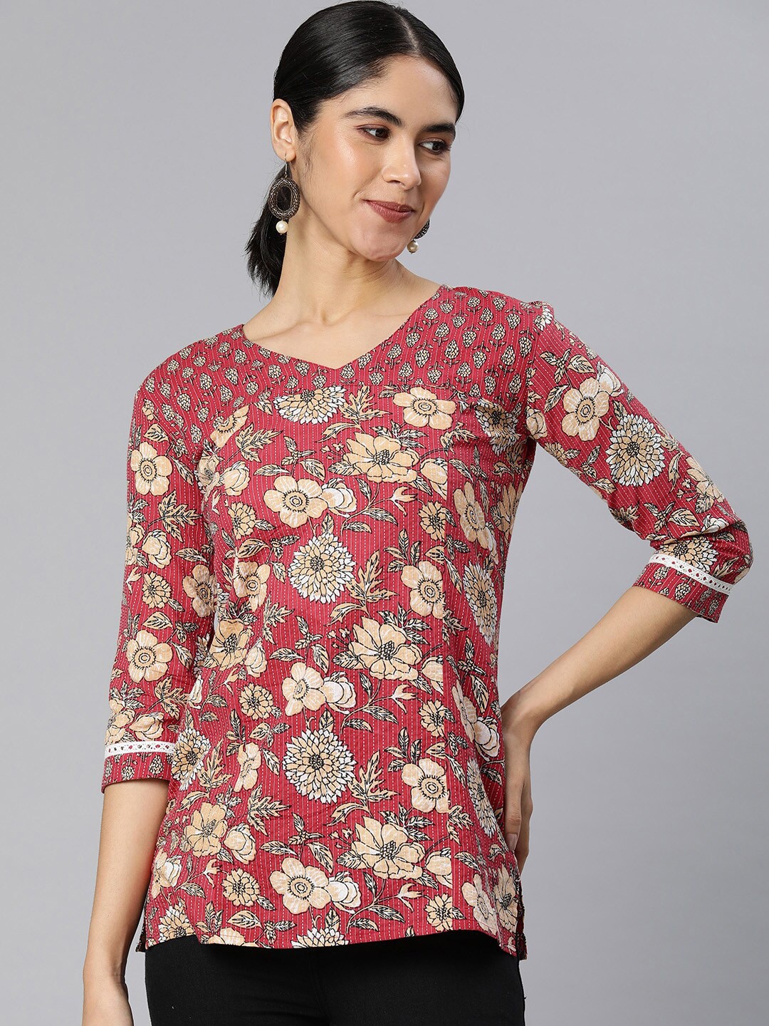 

Swishchick Floral Printed Cotton Tunic, Red