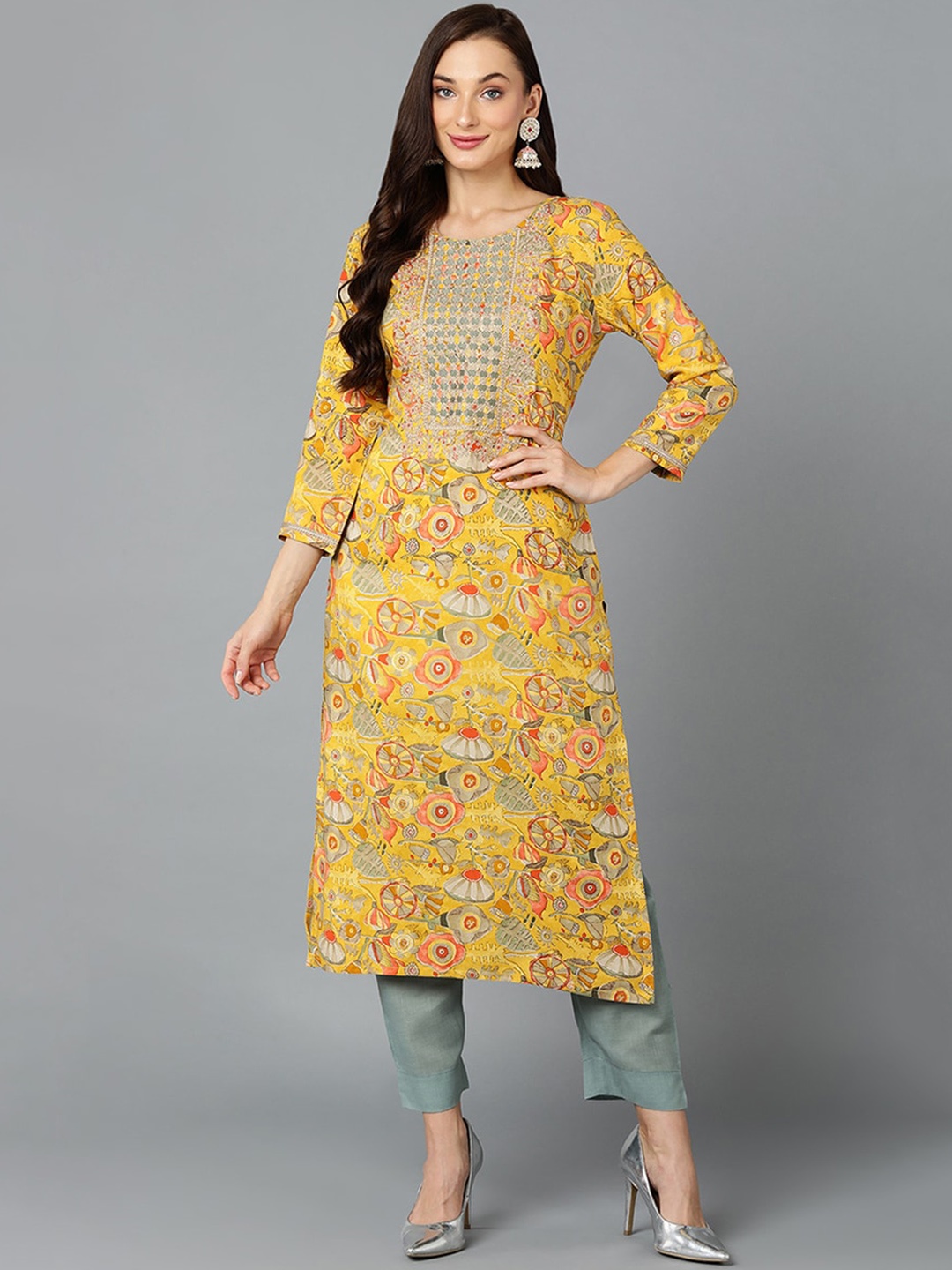 

KALINI Geometric Printed Kurta, Mustard