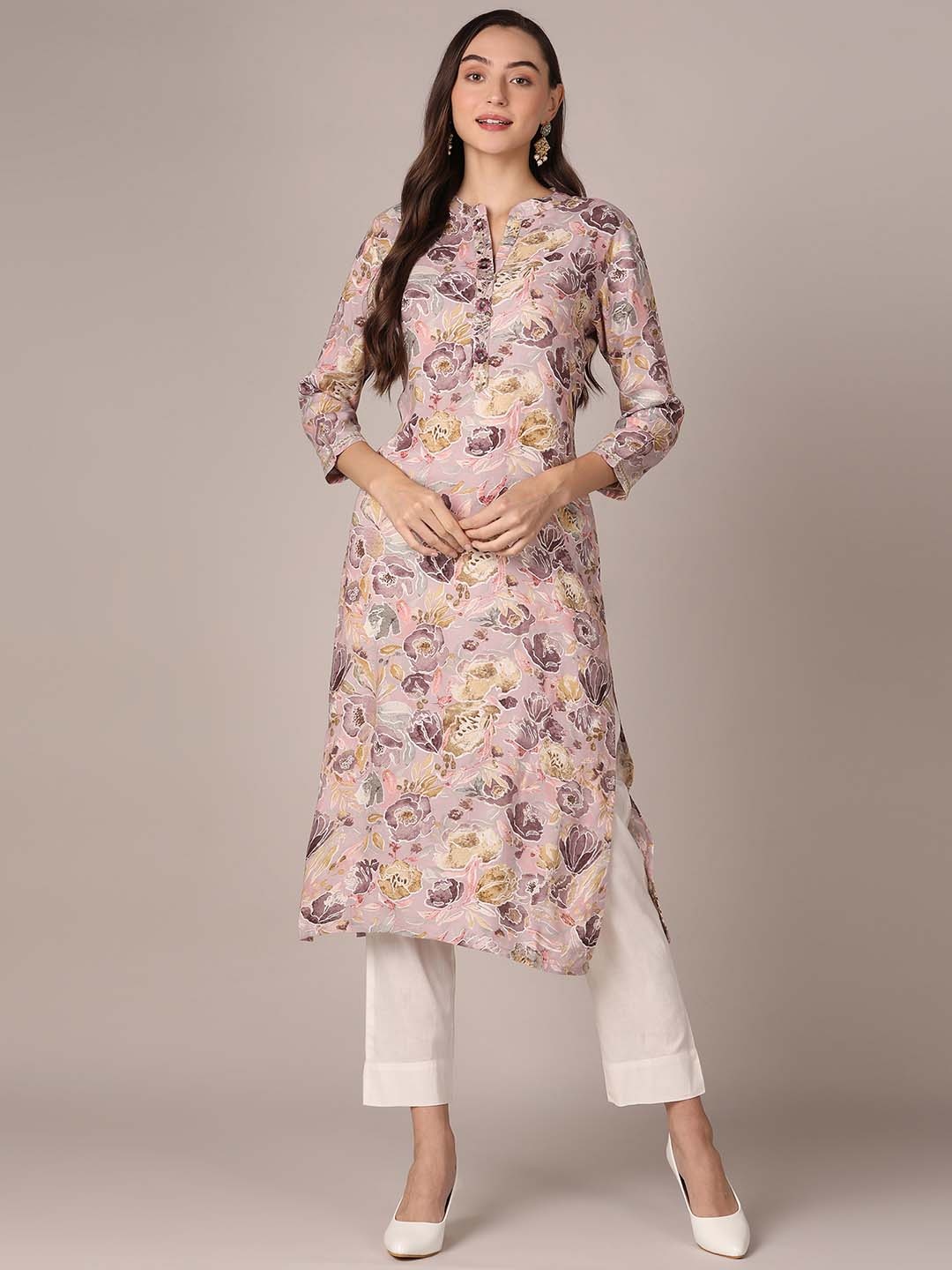 

KALINI Women Floral Patchwork Anarkali Kurta, Purple