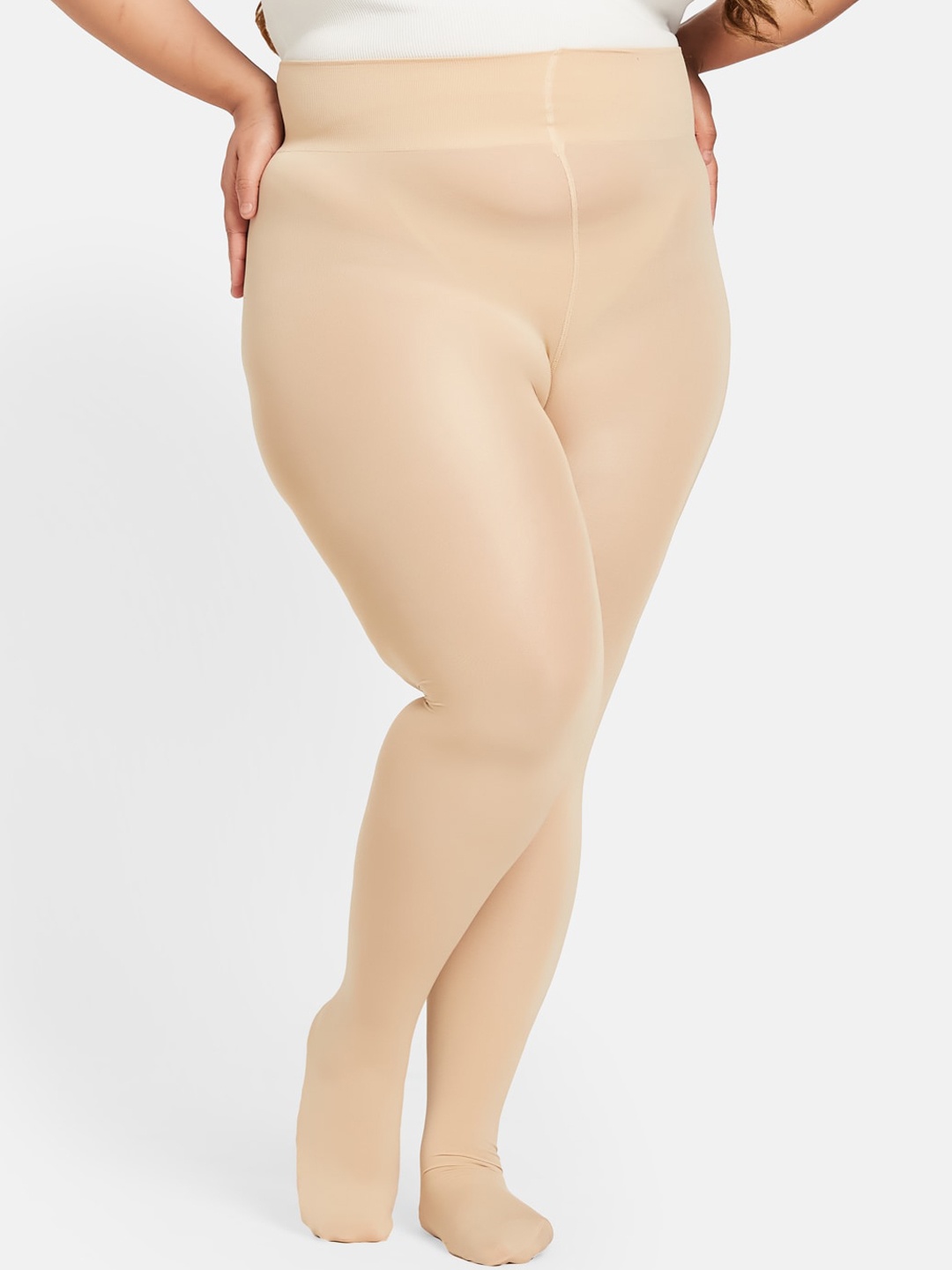

Curves By ZeroKaata Plus Size High Waist Sheer Pantyhose Stockings, Cream
