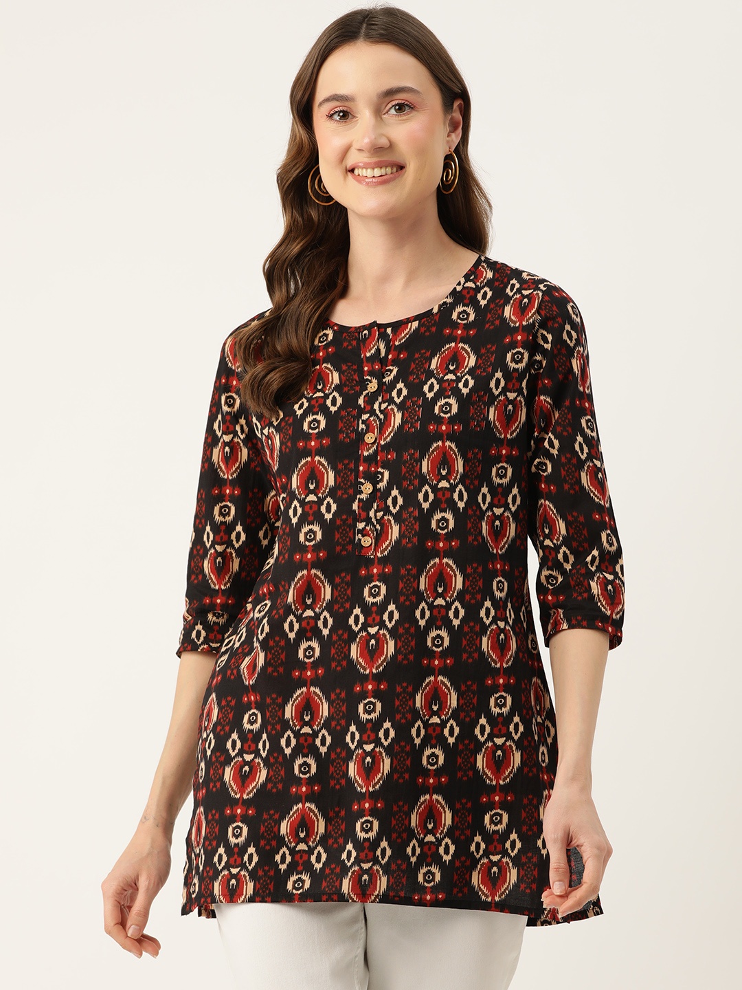 

FERANOID Printed Pure Cotton Kurti, Black