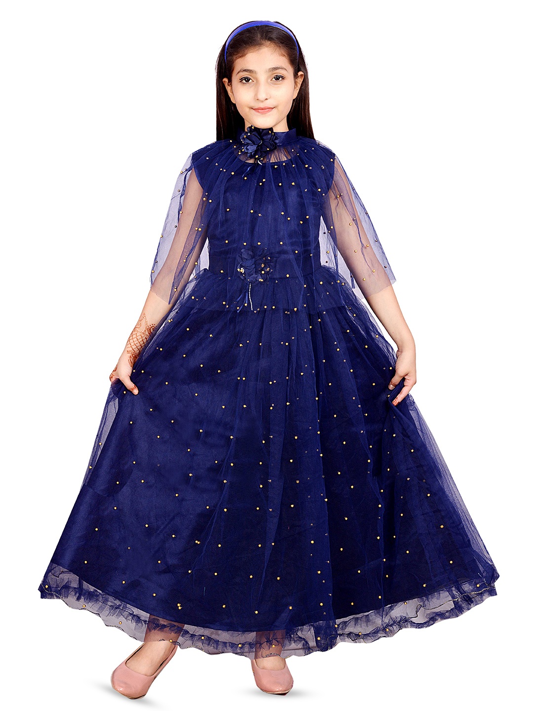 

BAESD Girls Floral Embellished Net Fit & Flare Dress, Blue
