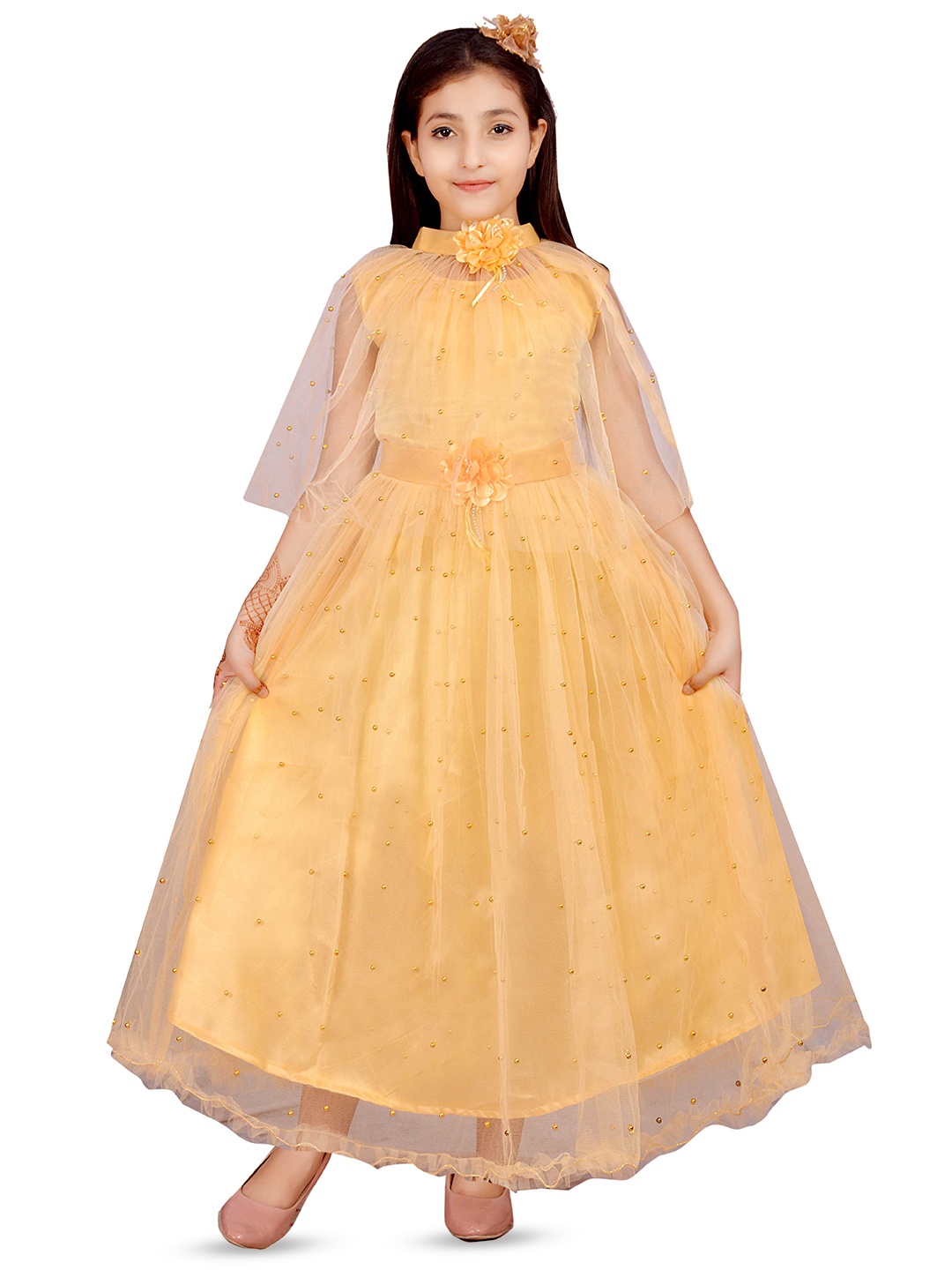 

BAESD Girls Floral Embellished Net Fit & Flare Dress, Gold