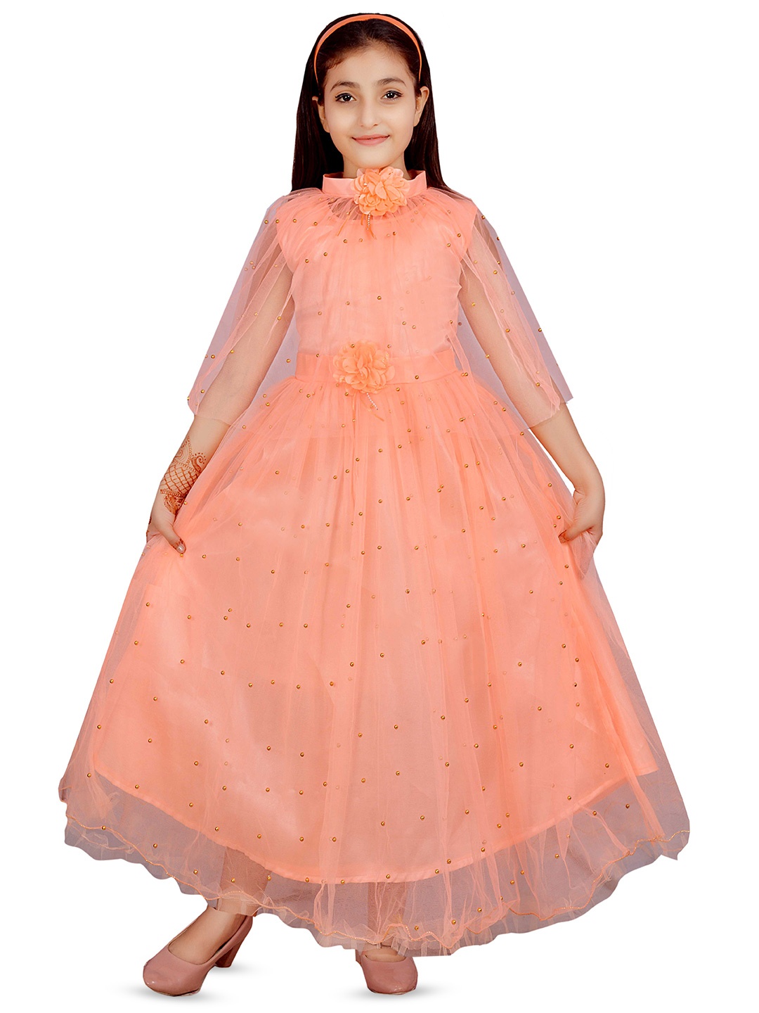 

BAESD Girls Floral Embellished Net Fit & Flare Dress, Orange
