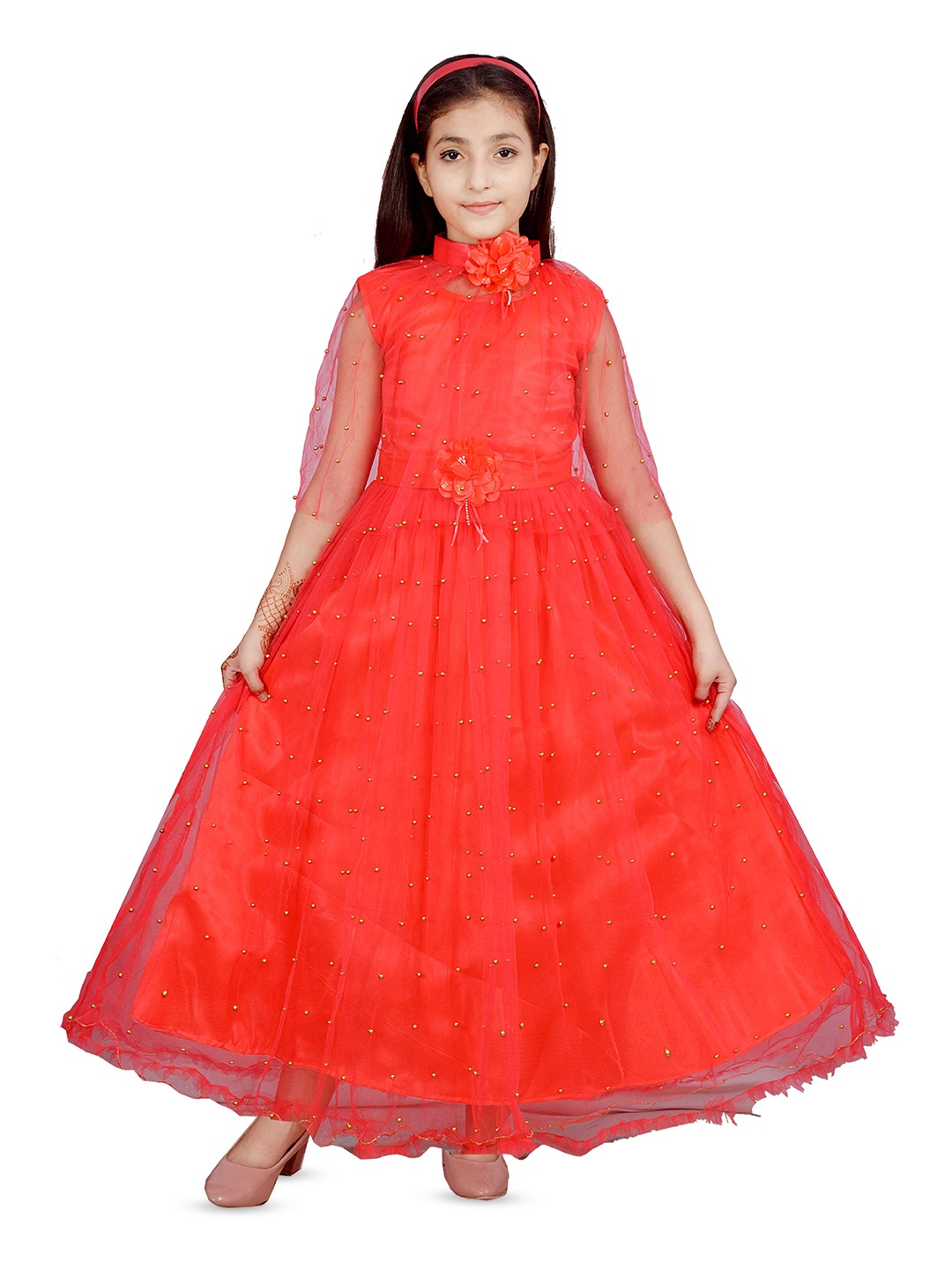 

BAESD Girls Floral Embellished Net Fit & Flare Dress, Red