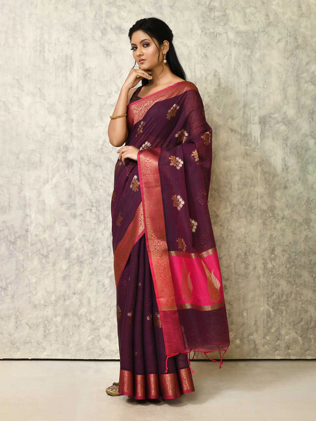 

Rasm by Muskaan Woven Design Zari Silk Cotton Banarasi Saree, Purple