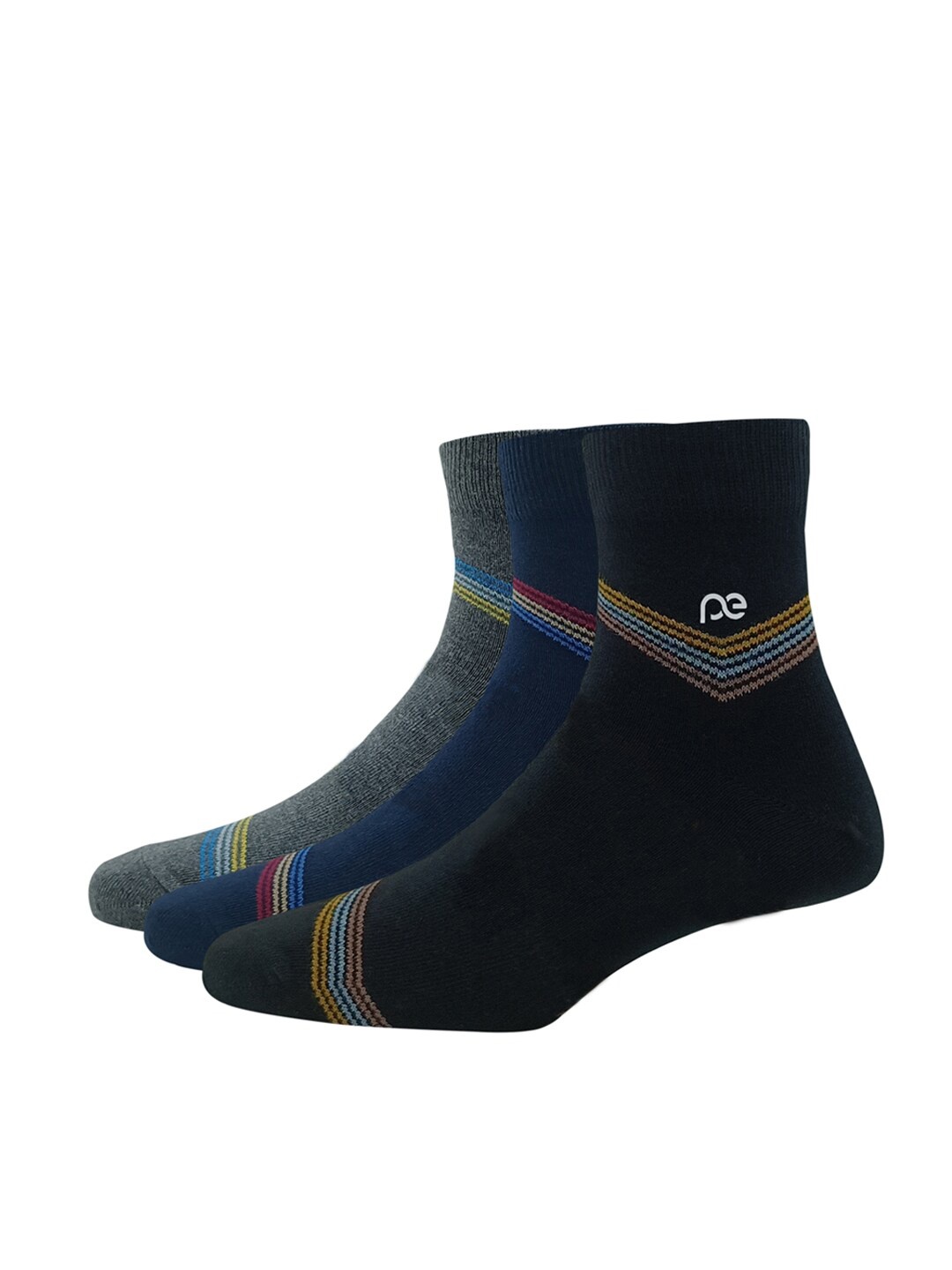 

Peter England Men Pack Of 3 Patterned Above Ankle Length Socks, Grey melange
