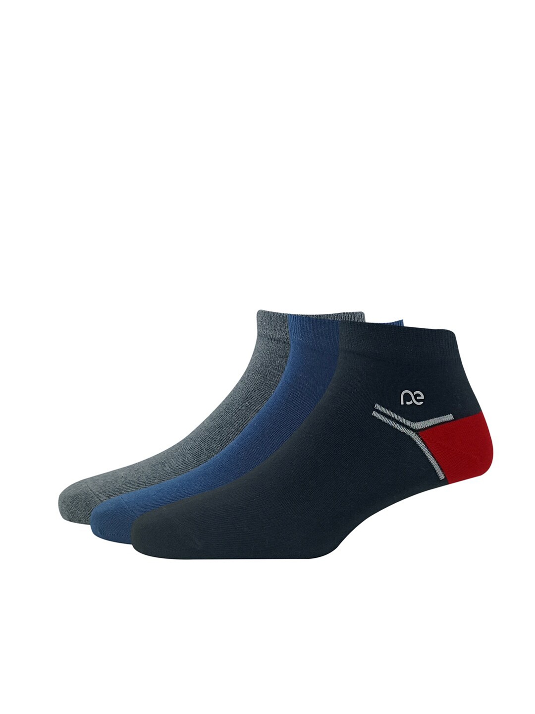 

Peter England Men Pack Of 3 Patterned Cotton Ankle-Length Socks, Grey melange