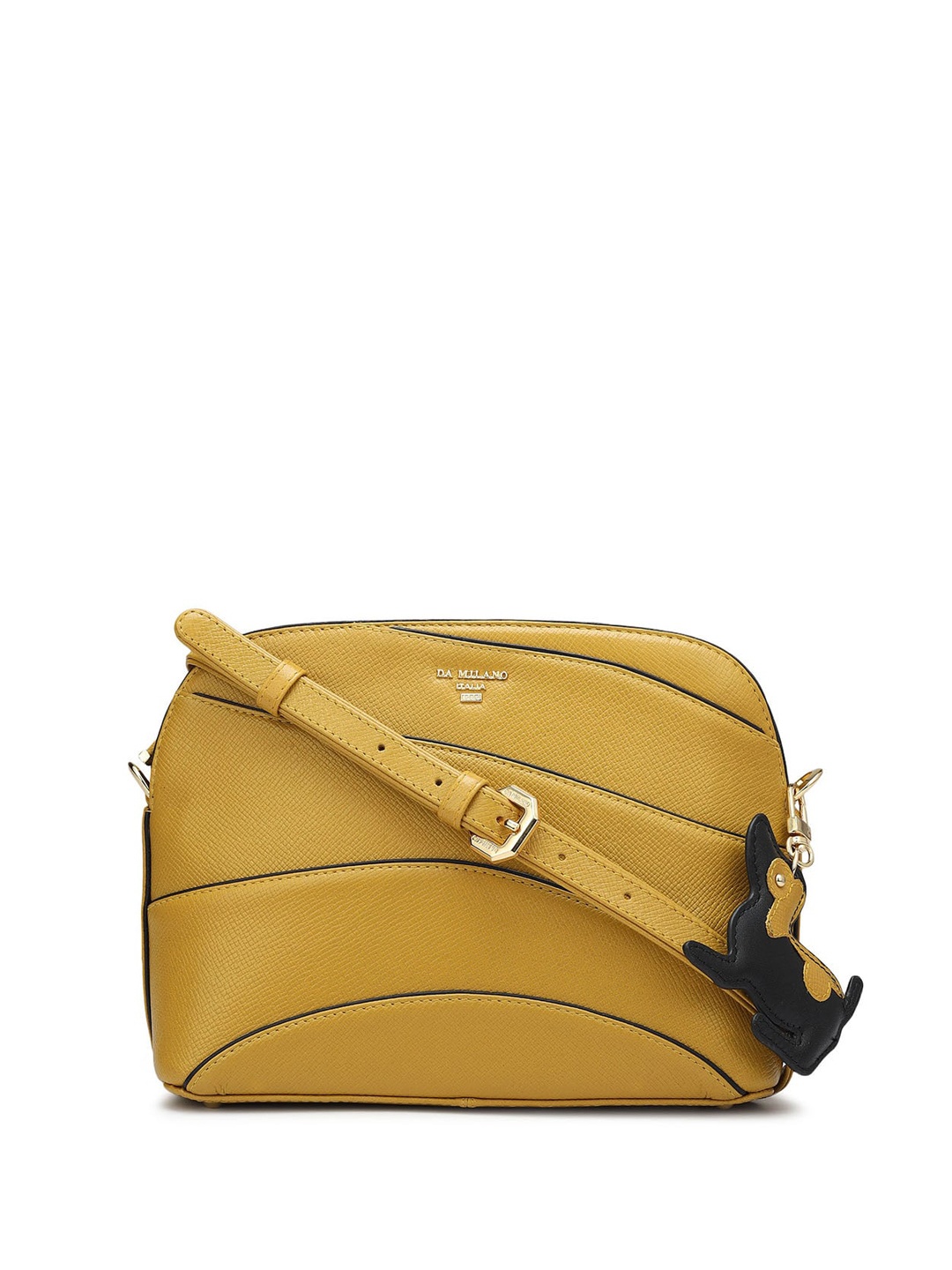 

Da Milano Textured Zip Detail Leather Sling Bag, Yellow