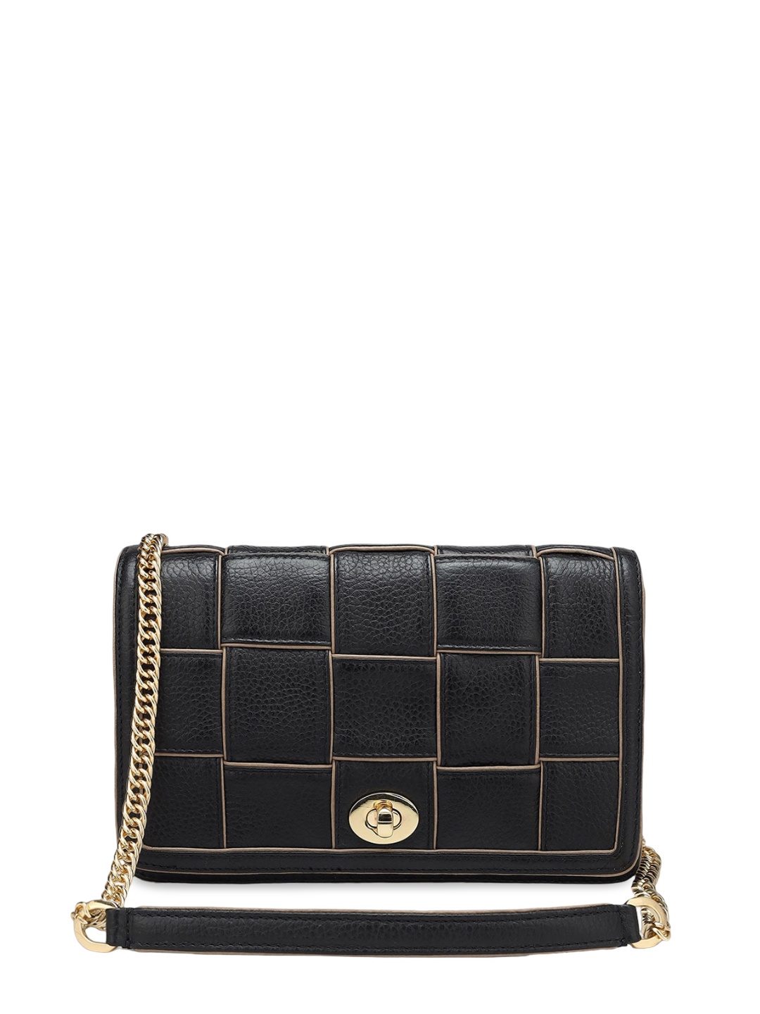 

Da Milano Leather Textured Structured Sling Bag, Black