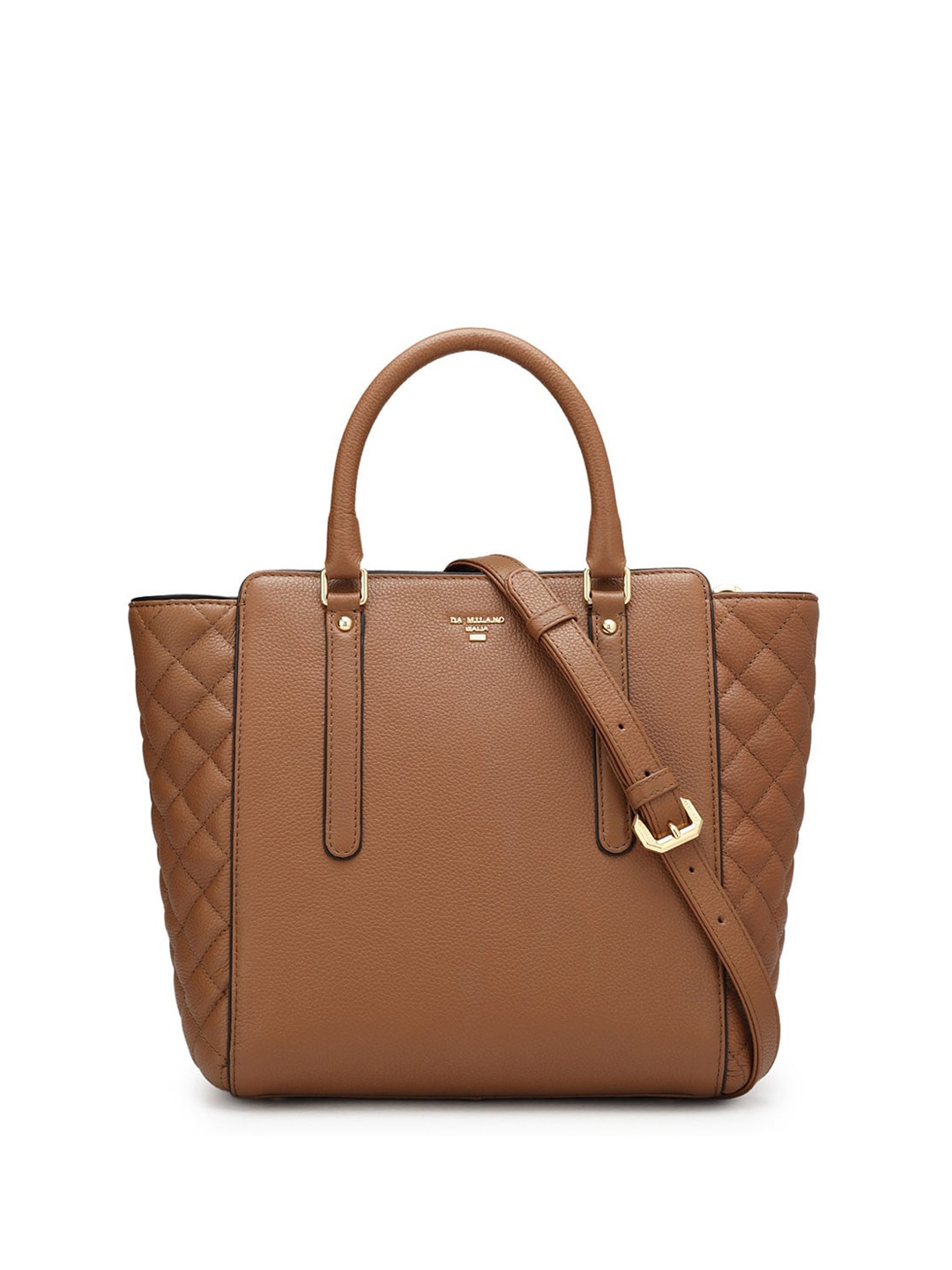 

Da Milano Textured Quilted Structured Leather Handheld Bag, Brown