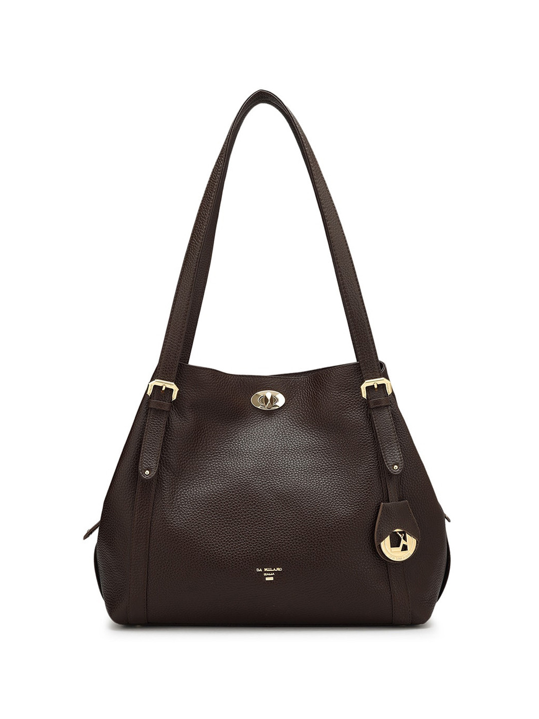 

Da Milano Textured Leather Structured Shoulder Bag, Coffee brown