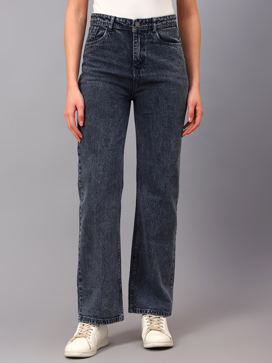 

POMPOUS Women Straight Fit High-Rise Light Fade Jeans, Grey