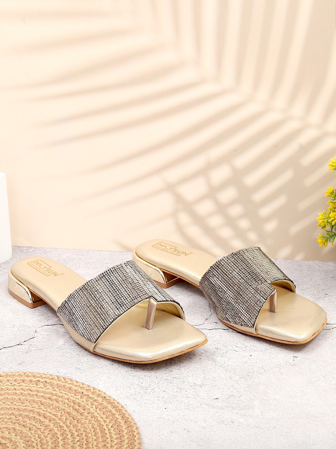 

Maysun Textured Open Toe Flats, Silver